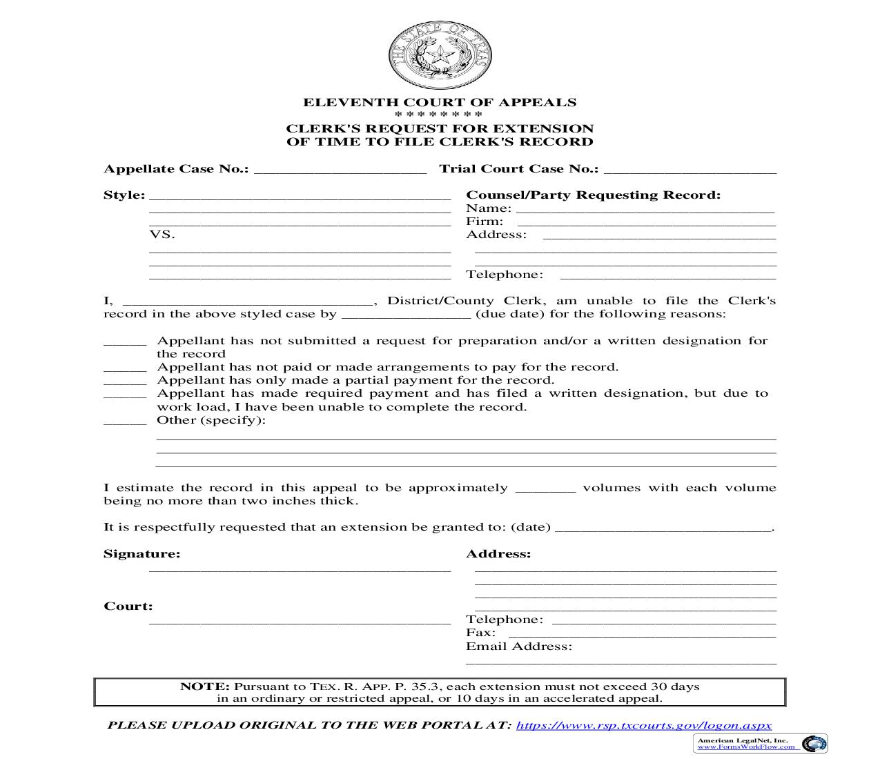 Clerks Request For Extension Of Time To File The Clerks Record | Pdf Fpdf Doc Docx | Texas