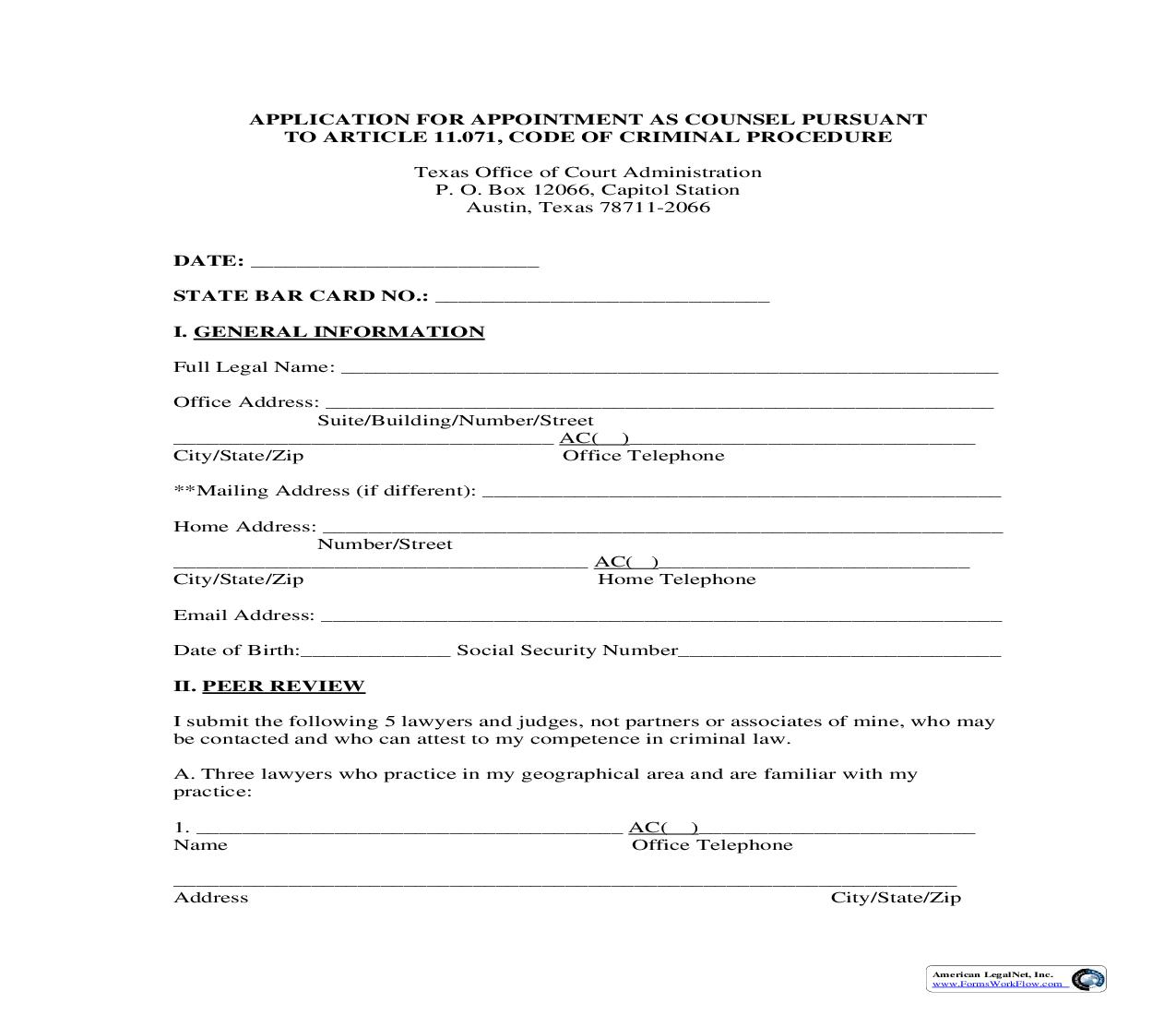Application For Appointment As Counsel | Pdf Fpdf Doc Docx | Texas