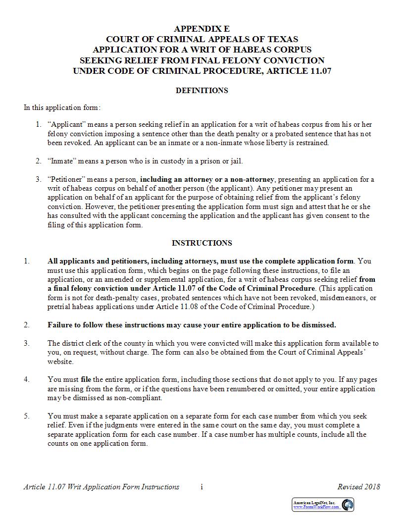 Application For Writ Of Habeas Corpus Seeking Relief | Pdf Fpdf Docx | Texas
