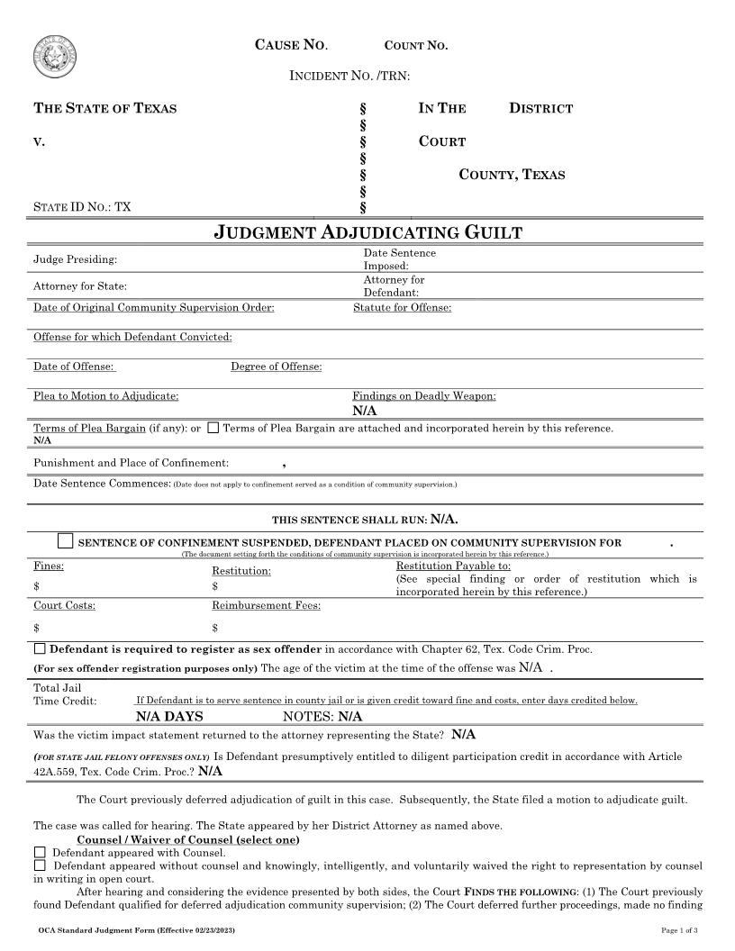 Judgment Adjudicating Guilt | Pdf Fpdf Docx | Texas