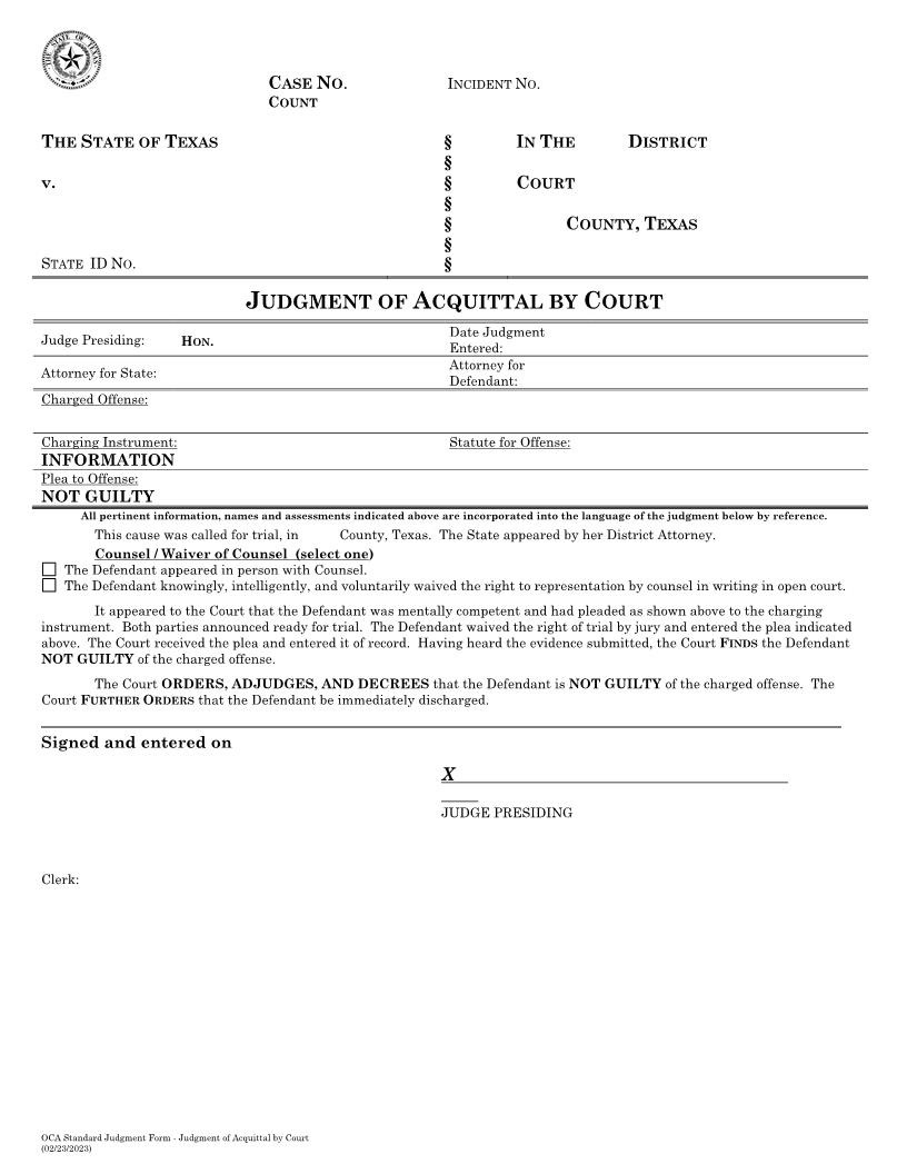 Judgment Of Acquittal By Court | Pdf Fpdf Docx | Texas