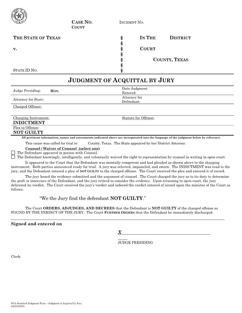 Judgment Of Acquittal By Jury | Pdf Fpdf Docx | Texas
