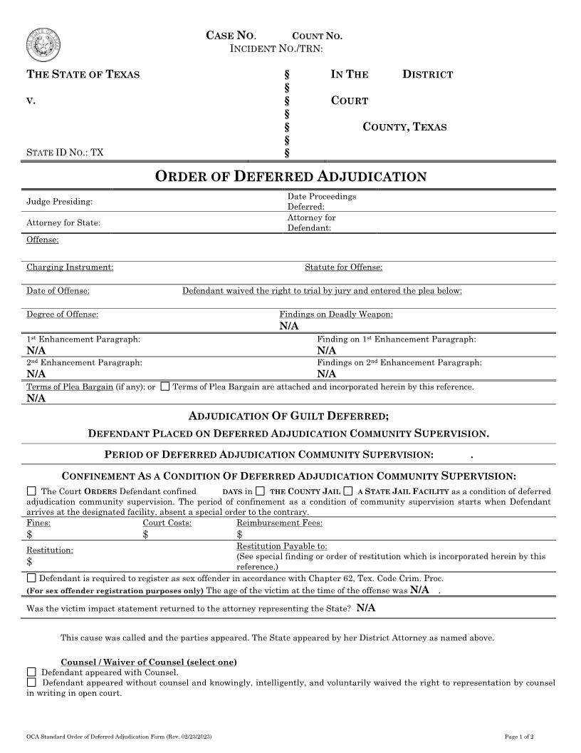 Order Of Deferred Adjudication | Pdf Fpdf Docx | Texas