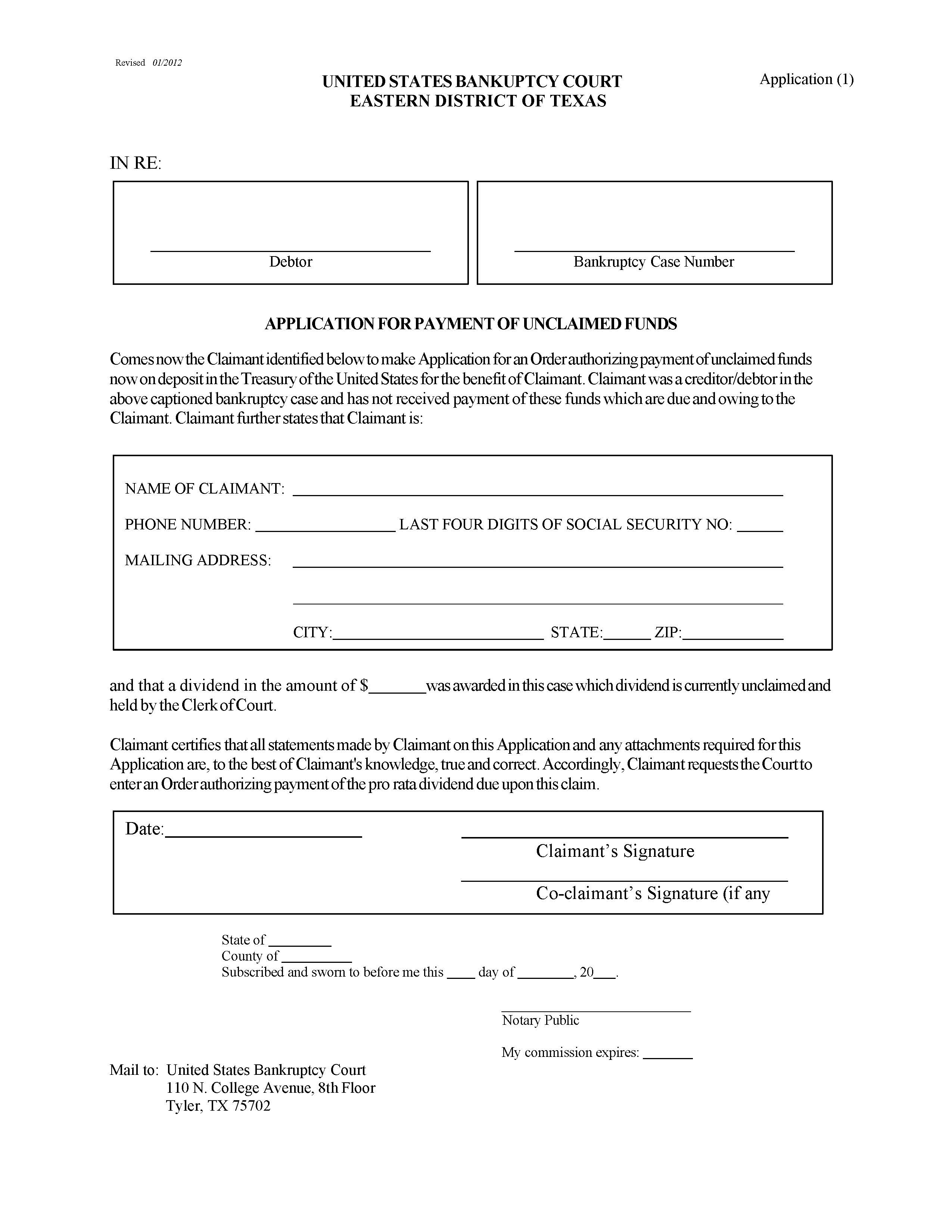 Application For Payment Of  Unclaimed Funds - And Order | Pdf Fpdf Docx | Texas