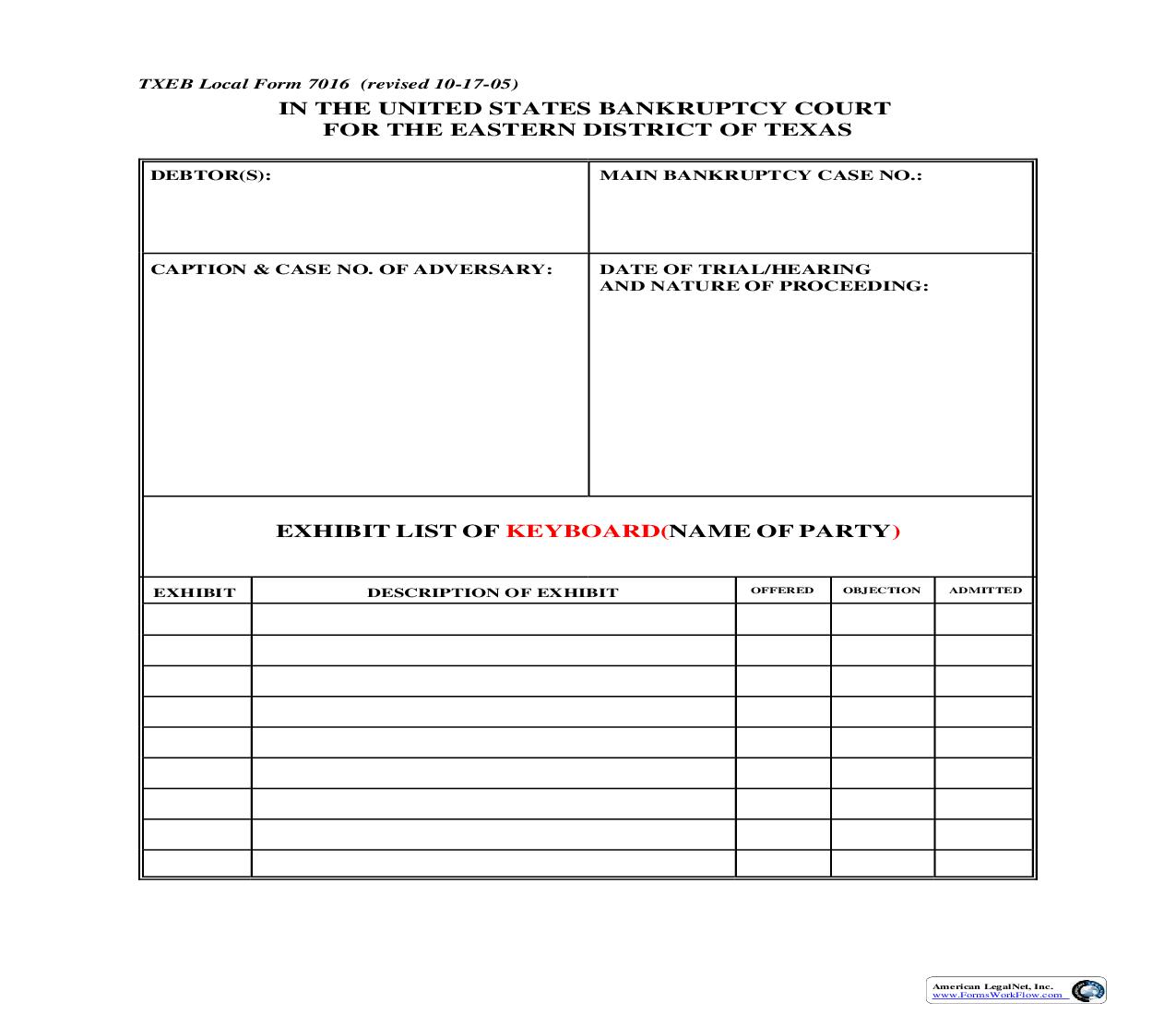 Exhibit List {7016} | Pdf Fpdf Doc Docx | Texas