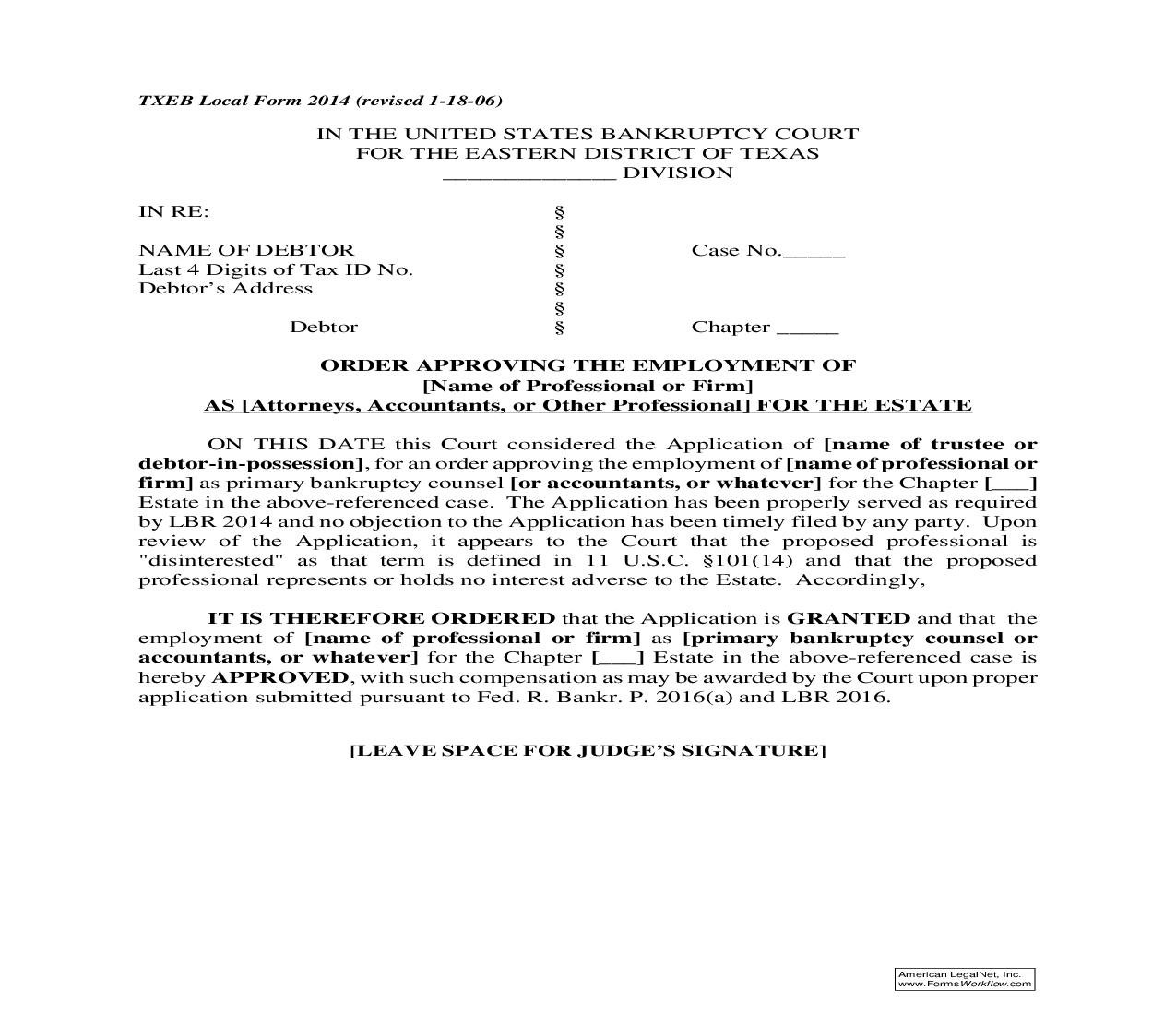 Order Approving The Employment Of {2014} | Pdf Fpdf Doc Docx | Texas