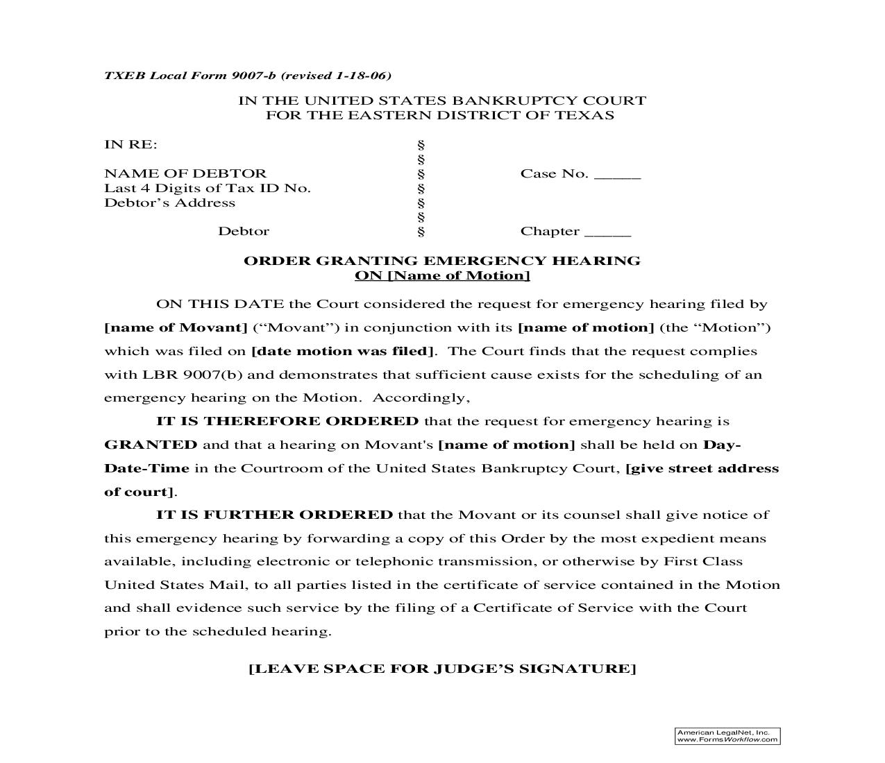 Order Granting Emergency Hearing On Name Of Motion {9007-b} | Pdf Fpdf Doc Docx | Texas