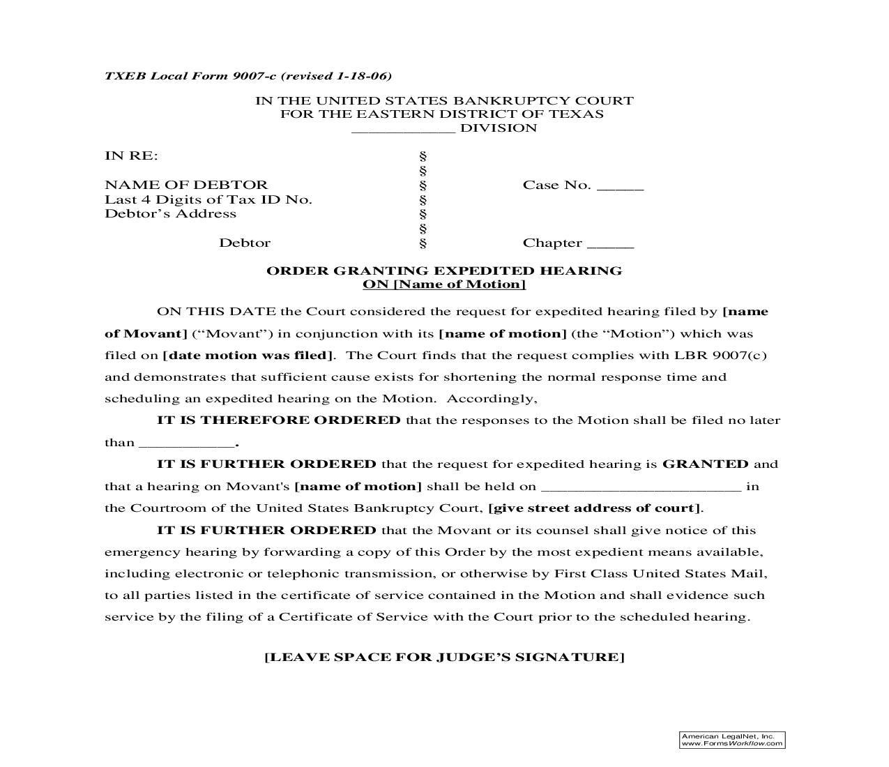 Order Granting Expedited Hearing On Name Of Motion {9007c} | Pdf Fpdf Doc Docx | Texas
