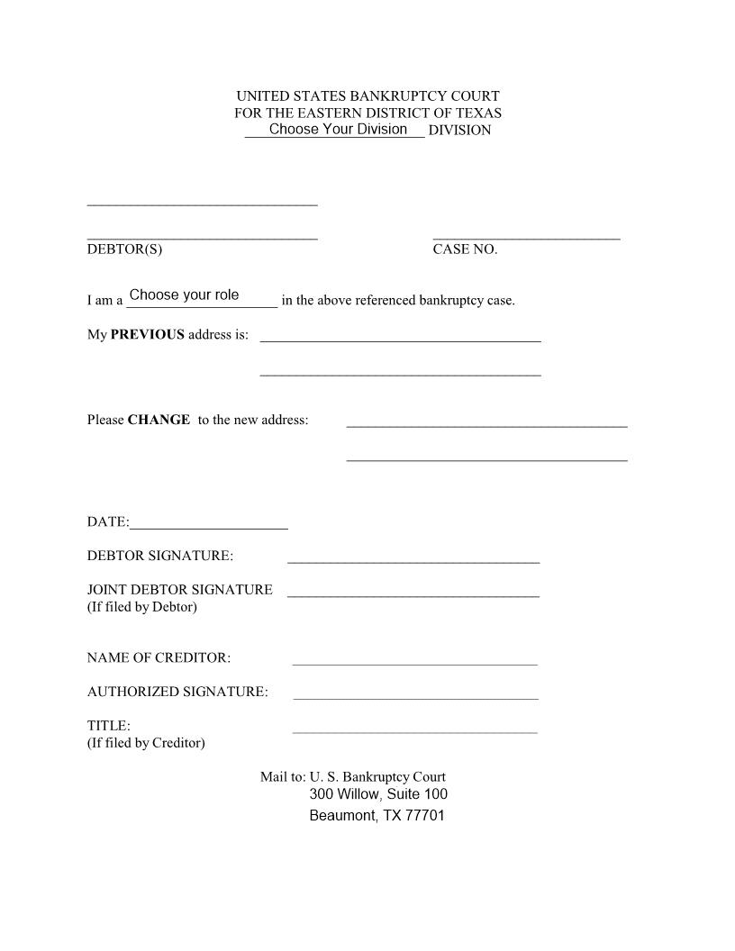 Party Change Of Address | Pdf Fpdf Docx | Texas