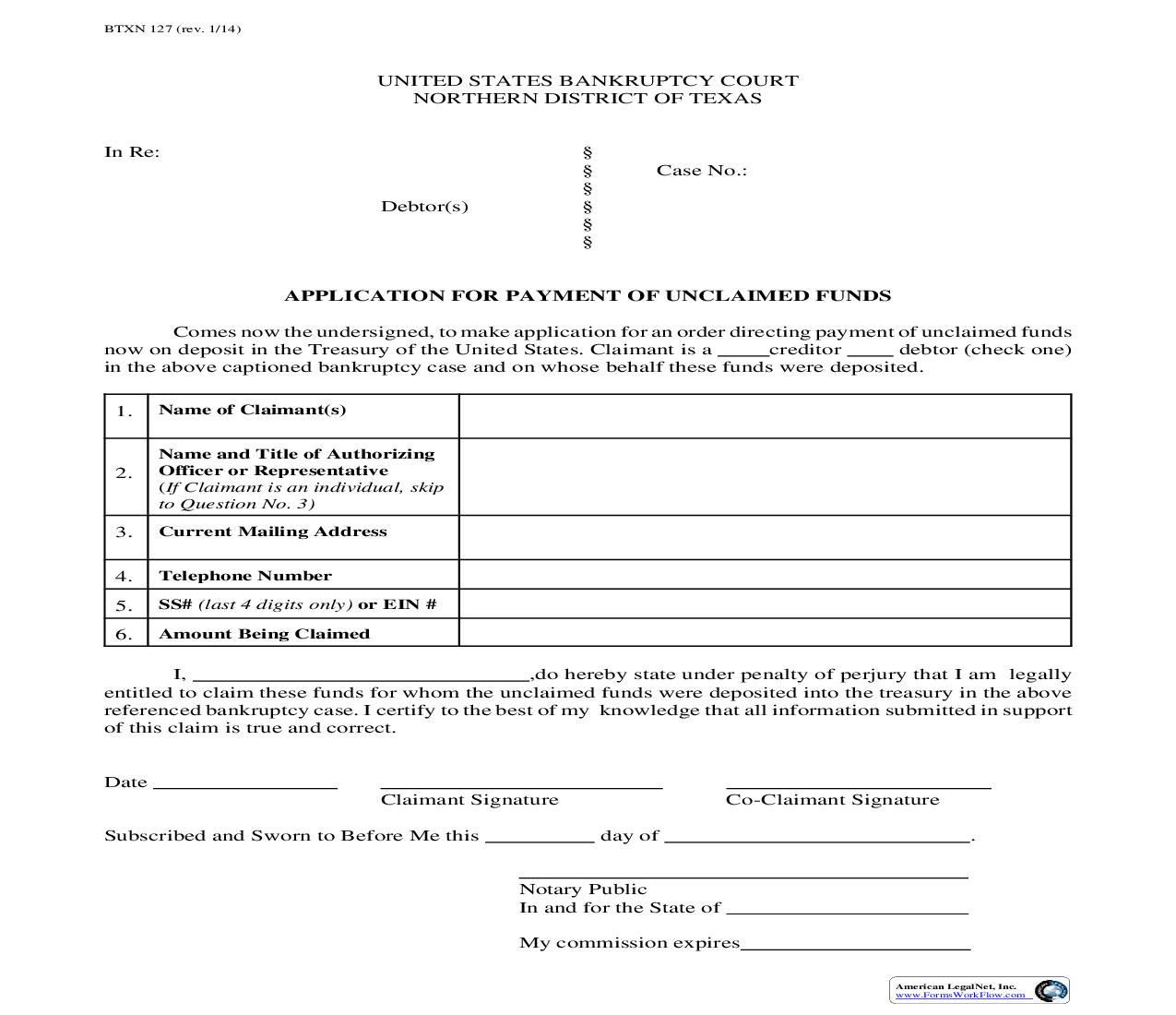 Application For Payment Of Unclaimed Funds {BTXN 127} | Pdf Fpdf Doc Docx | Texas