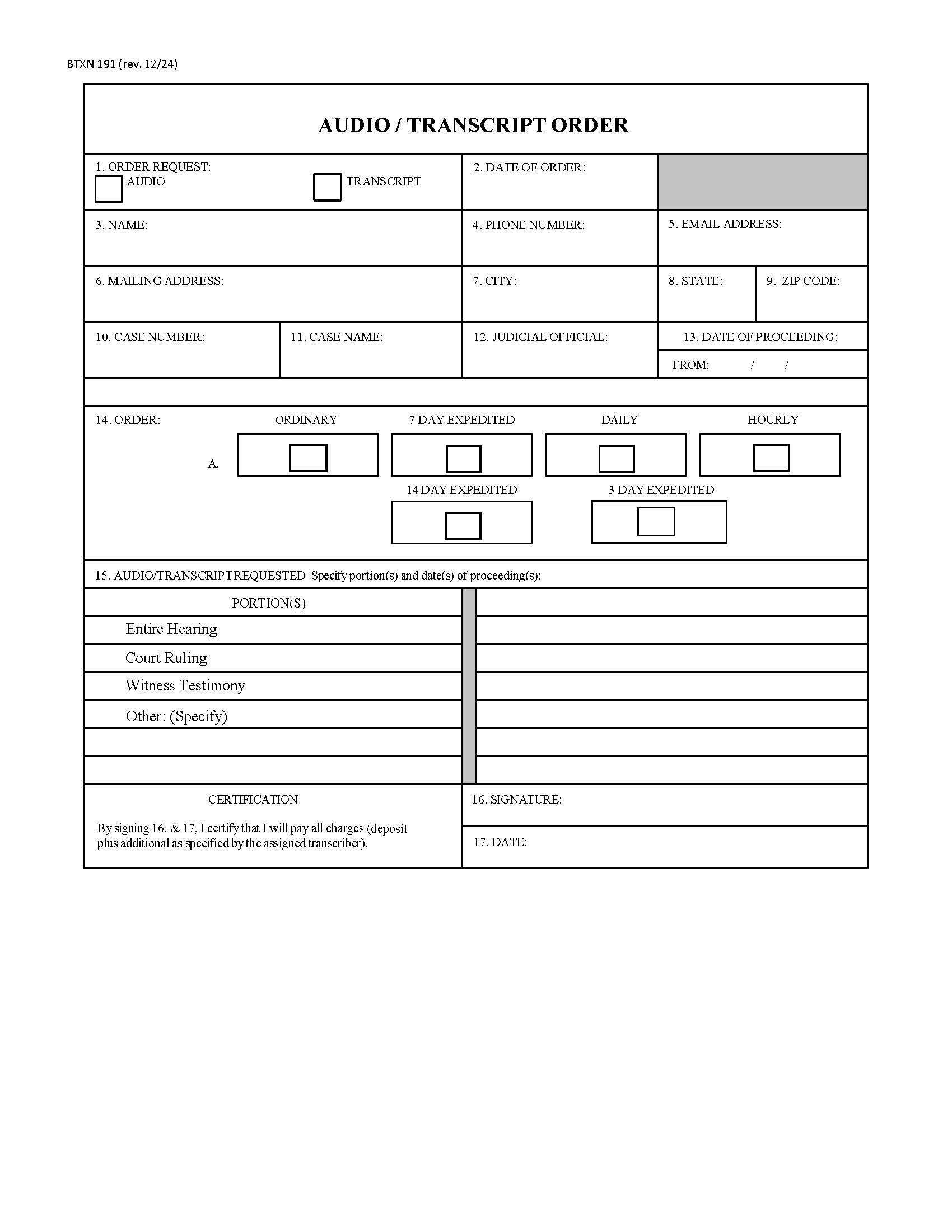 Audio Or Transcript Order | Pdf Fpdf Docx | Texas