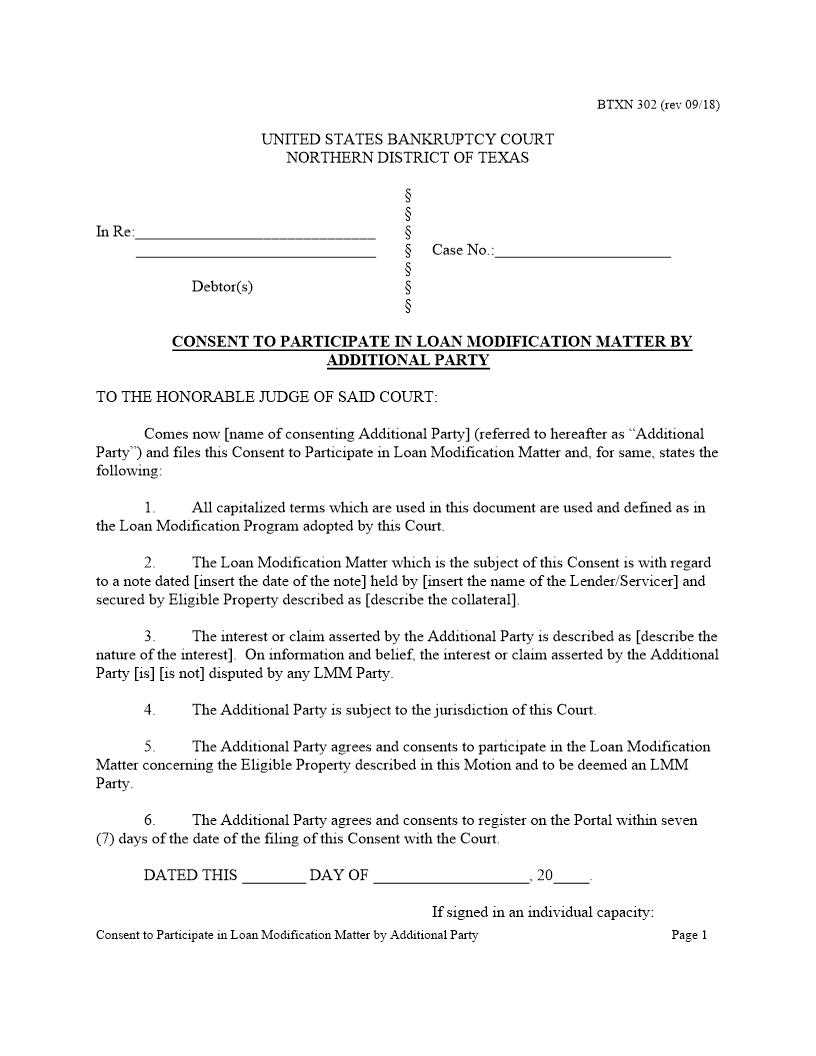Consent To Participate In Loan Modification Matter {BTXN 302} | Pdf Fpdf Docx | Texas