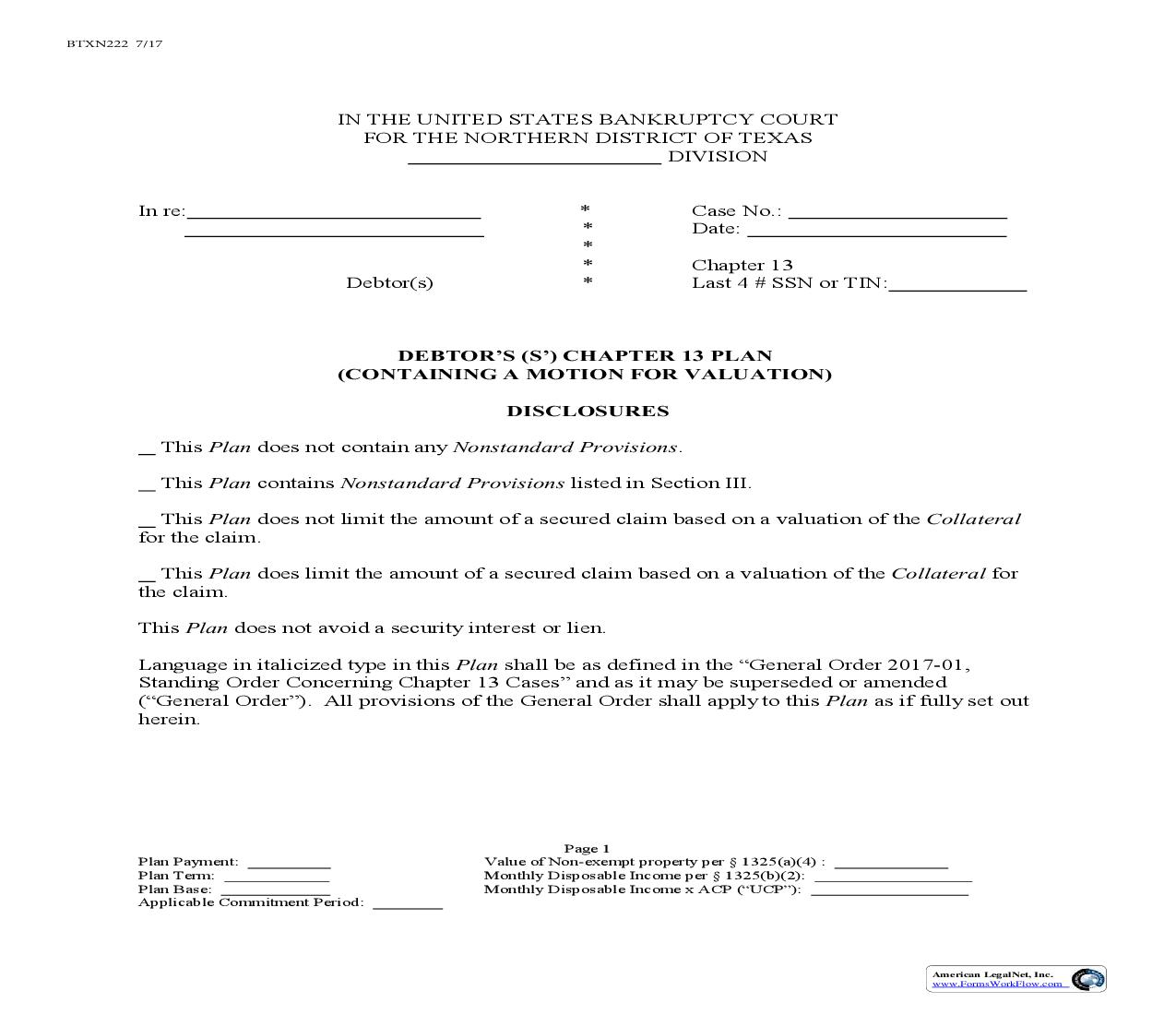 Debtors Chapter 13 Plan {BTXN 222} | Pdf Fpdf Doc Docx | Texas