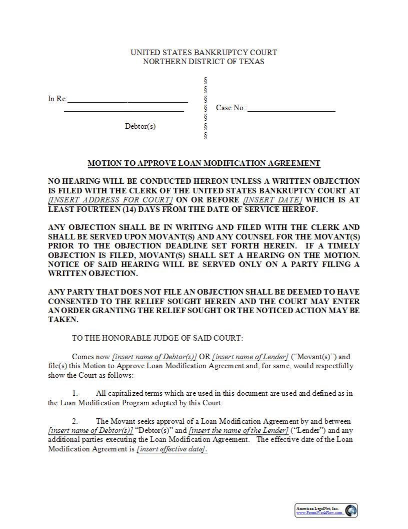 Motion To Approve Loan Modification Agreement {BTXN 310} | Pdf Fpdf Docx | Texas