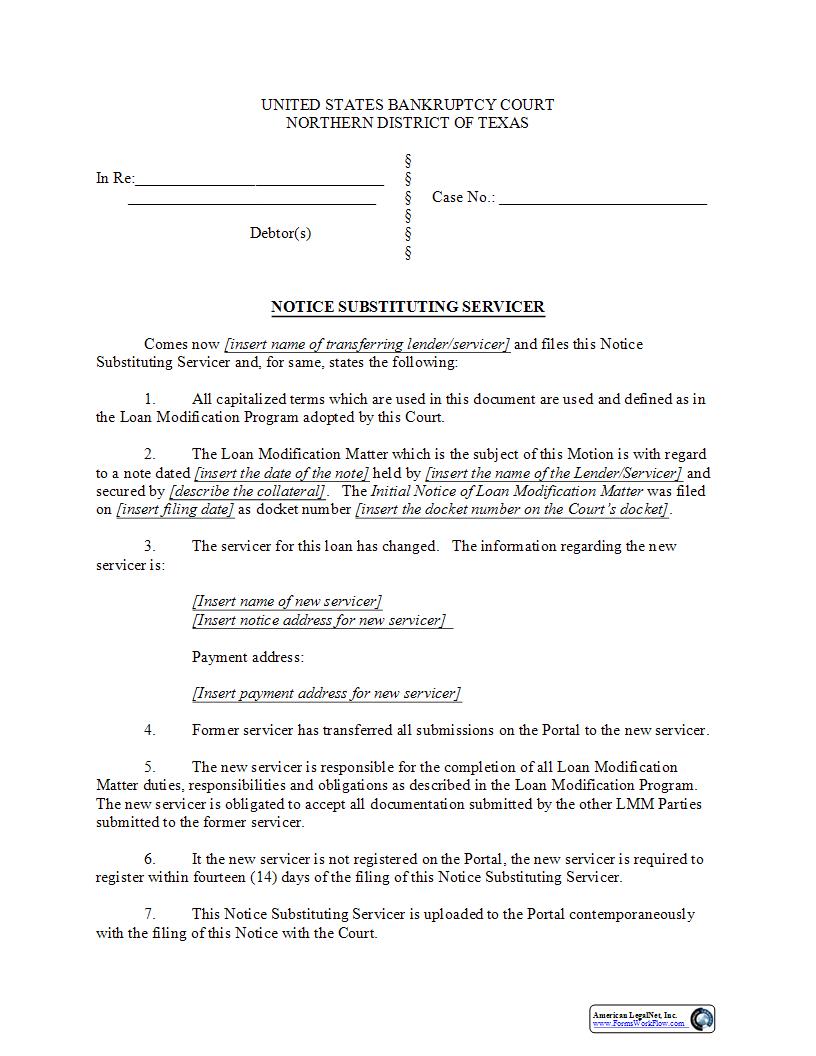 Notice Substituting Servicer {BTXN 307} | Pdf Fpdf Docx | Texas