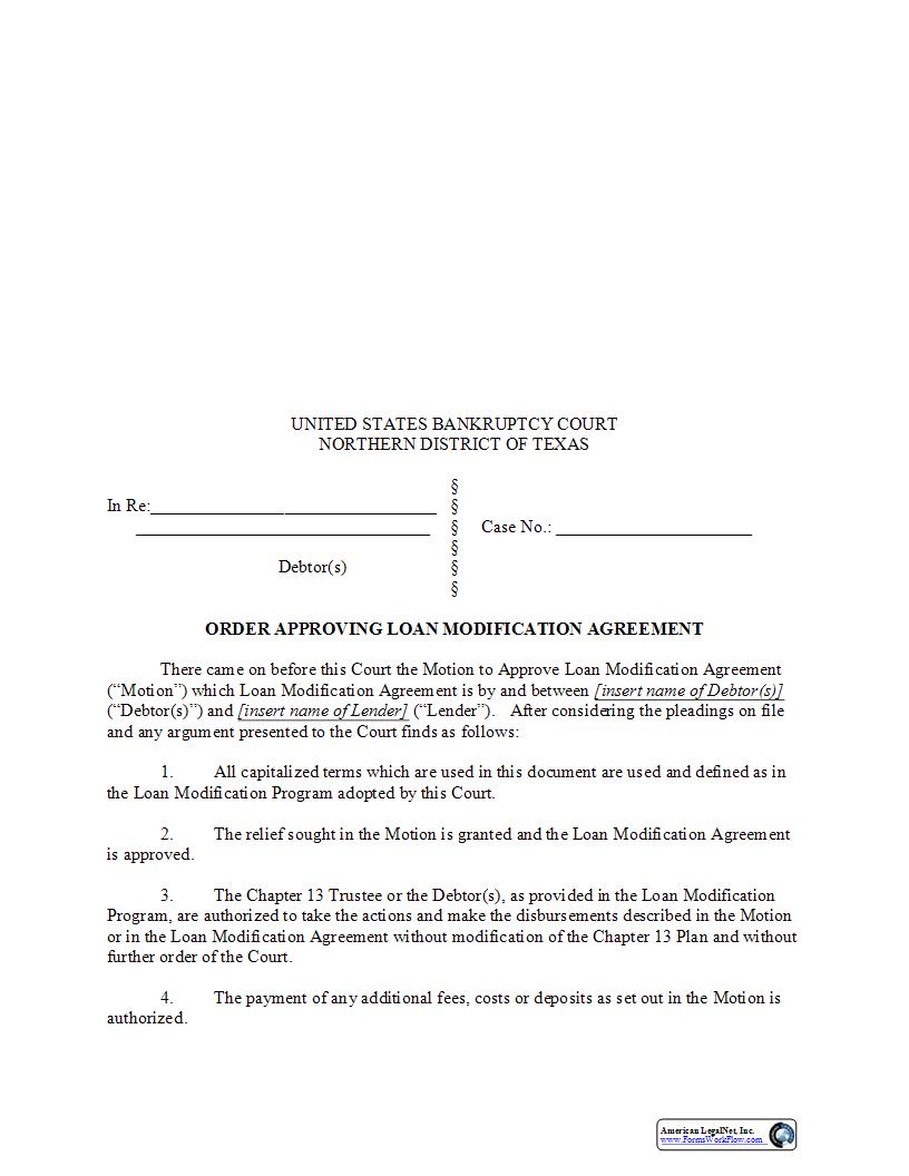 Order Approving Loan Modification Agreement {BTXN 311} | Pdf Fpdf Docx | Texas