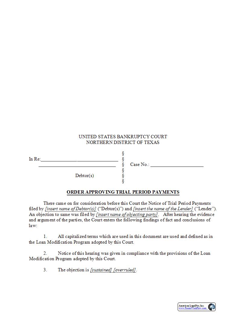 Order Approving Trial Period Payments {BTXN 309} | Pdf Fpdf Docx | Texas