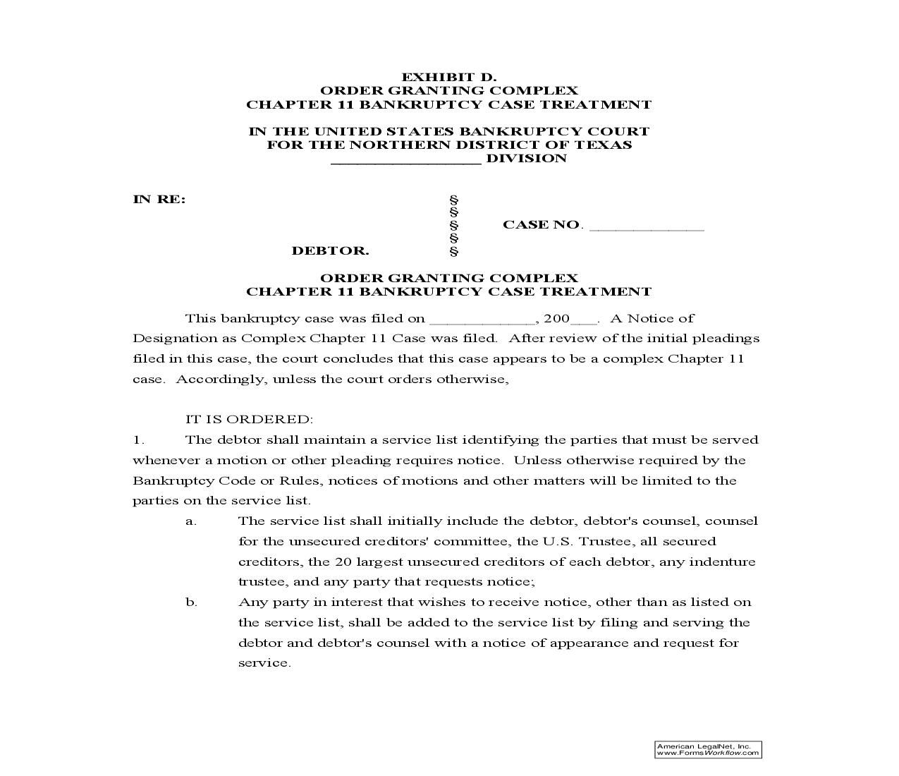 Order Granting Complex Chapter 11 Bankruptcy Case Treatment (Exhibit D) | Pdf Fpdf Doc Docx | Texas