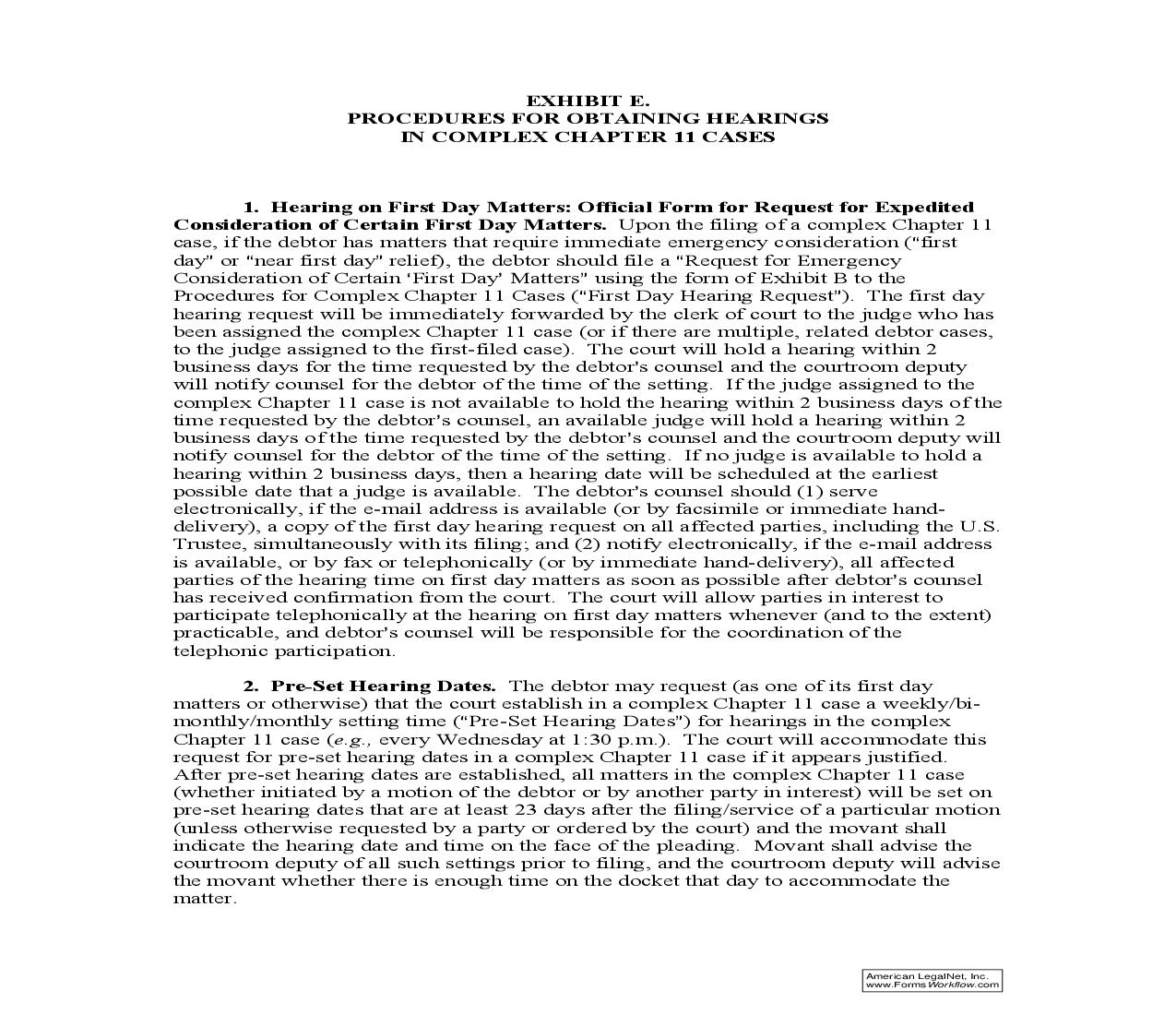 Procedures For Obtaining Hearings In Complex Chapter 11 Cases (Exhibit E) | Pdf Fpdf Doc Docx | Texas