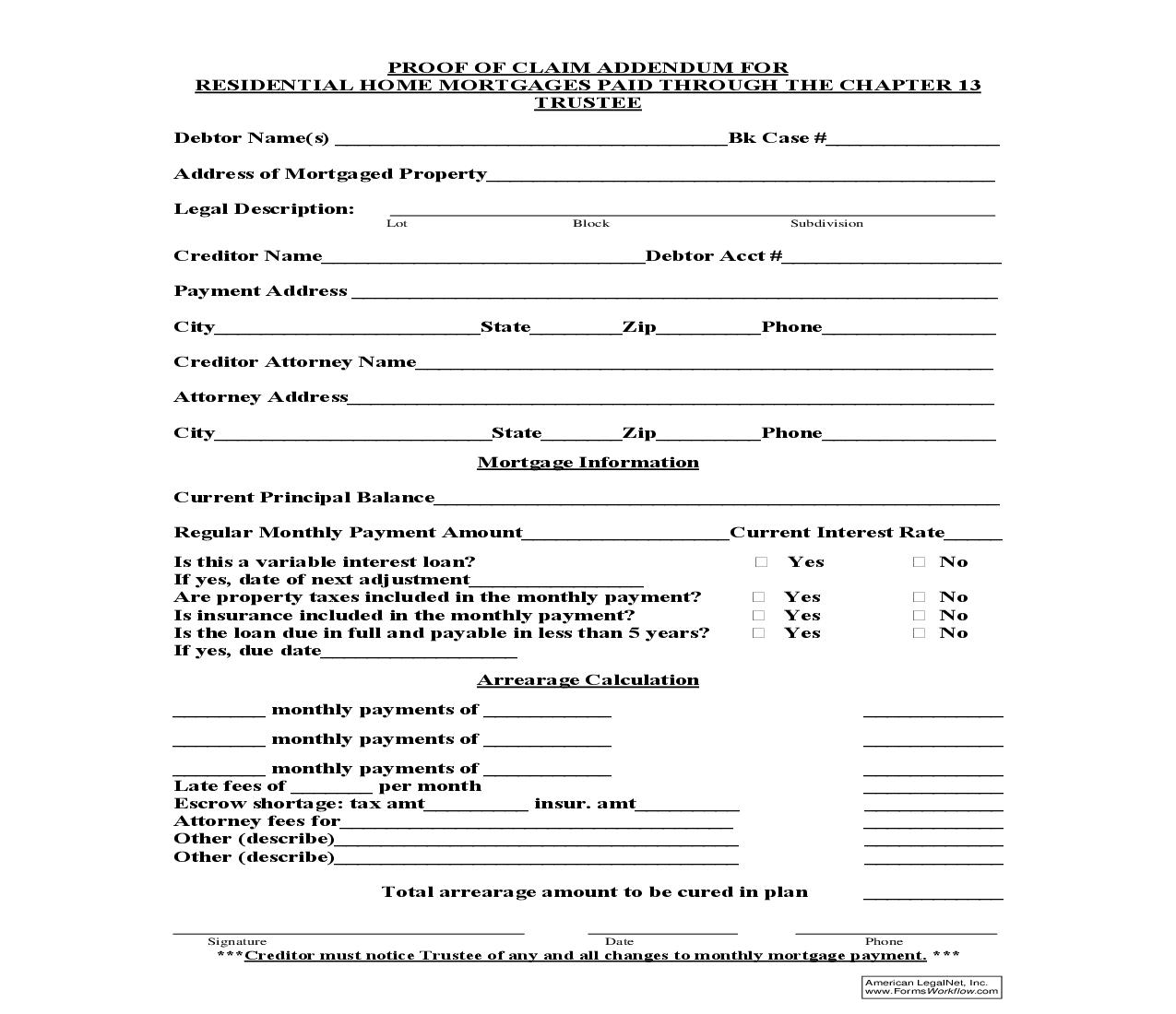 Proof Of Claim Addendum For Residential Home Mortgages Paid Through The Chapter 13 Trustee | Pdf Fpdf Doc Docx | Texas