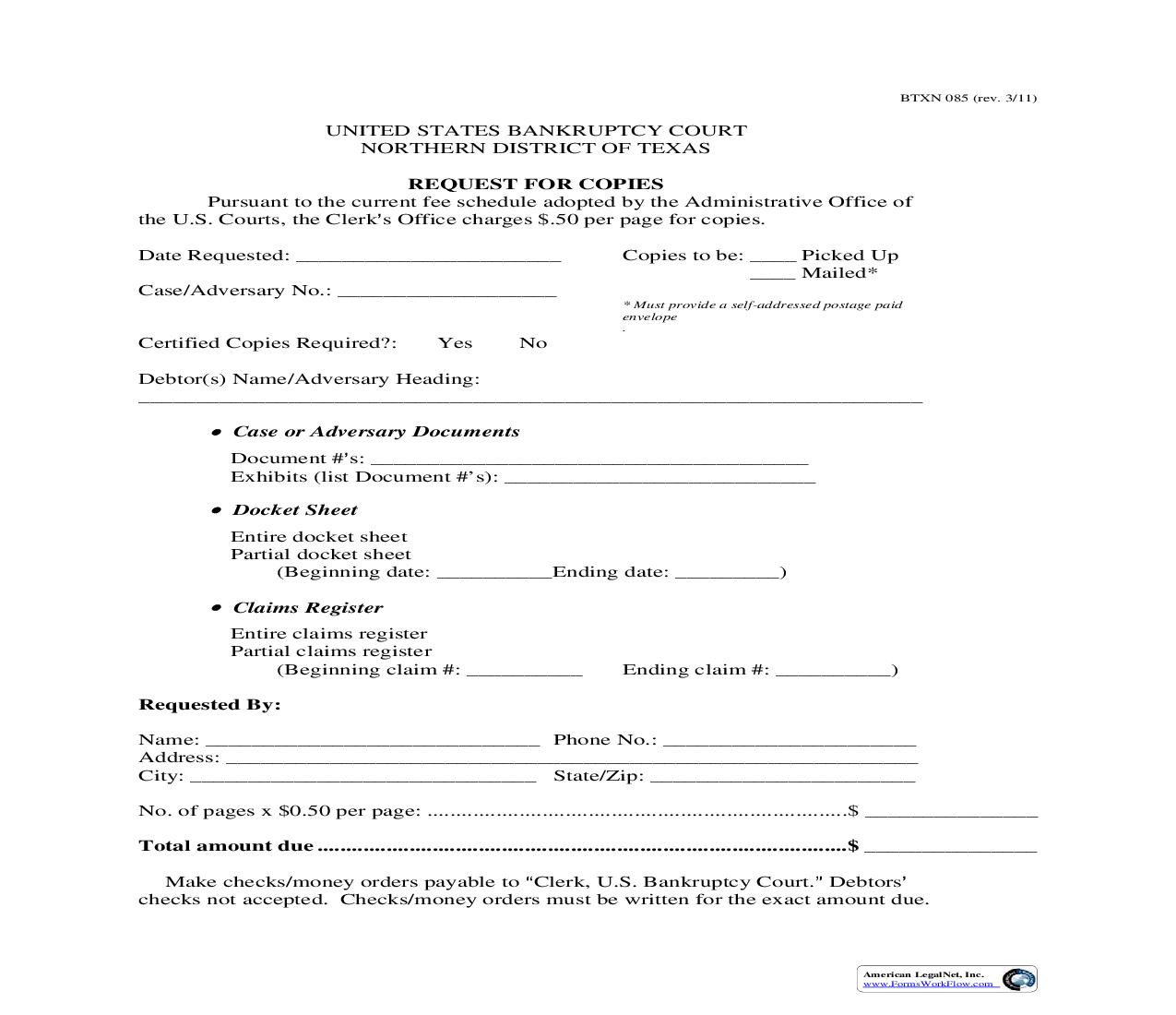 Request For Copies Of Court Files Or Records {BTXN 085} | Pdf Fpdf Doc Docx | Texas