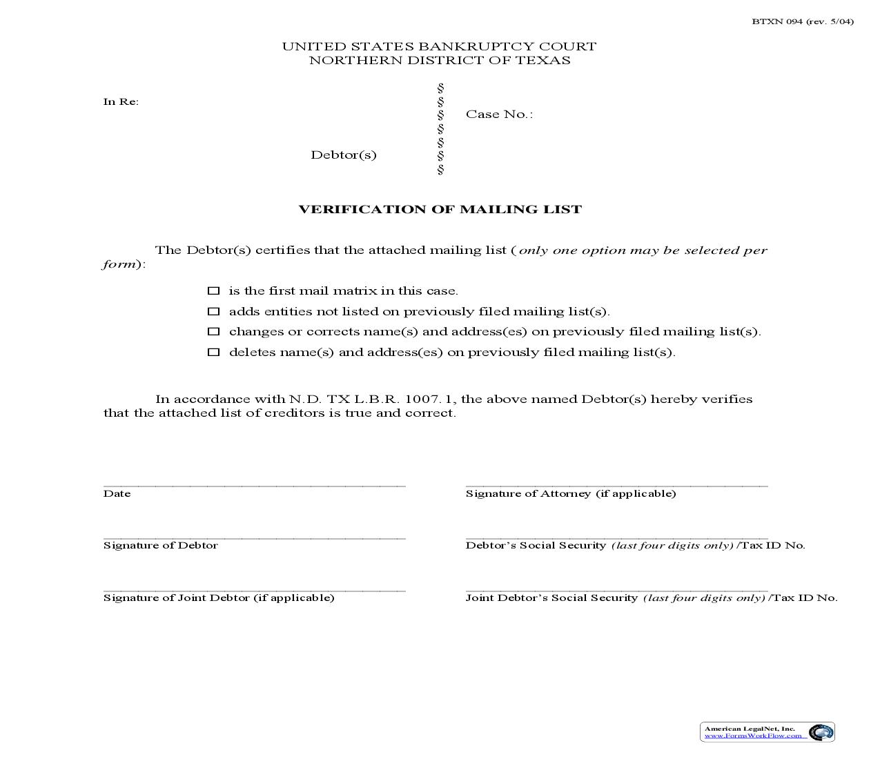Verification Of Mailing List {BTXN 094} | Pdf Fpdf Doc Docx | Texas