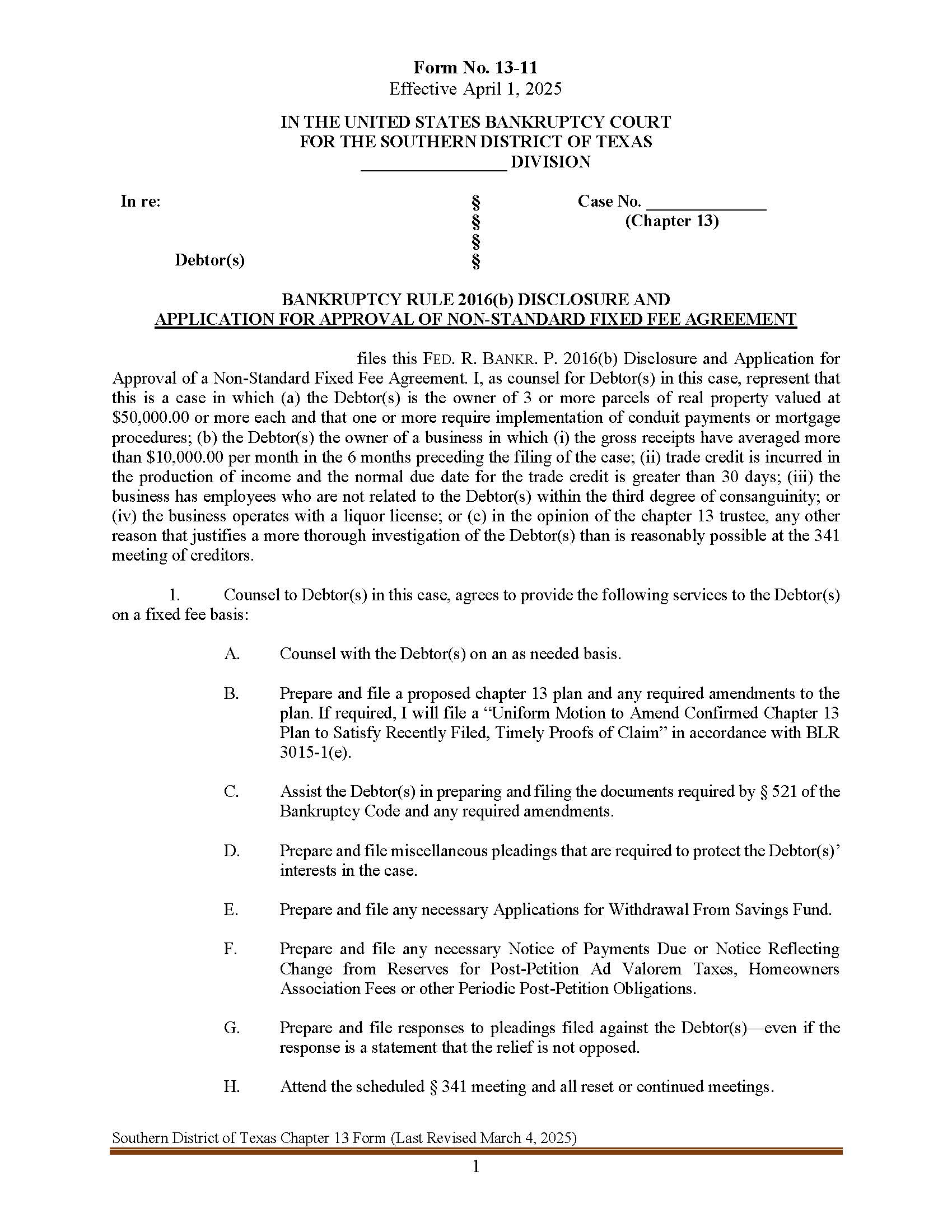 Application For Approval Of Fixed Fee Agreement (Non-Standard Case) {13-11} | Pdf Fpdf Docx | Texas