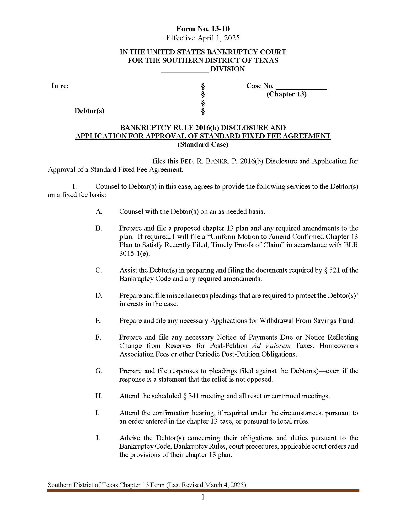 Application For Approval Of Fixed Fee Agreement (Standard Case) {13-10} | Pdf Fpdf Docx | Texas