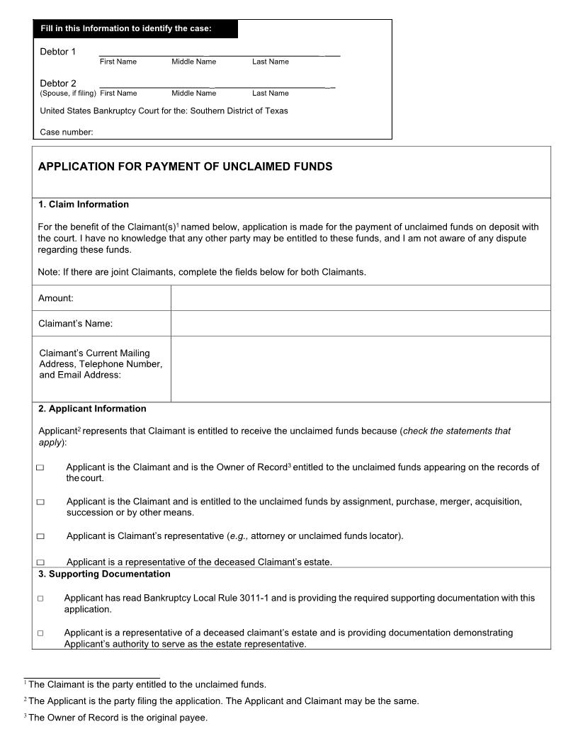 Application For Payment Of Unclaimed Funds | Pdf Fpdf Doc Docx | Texas