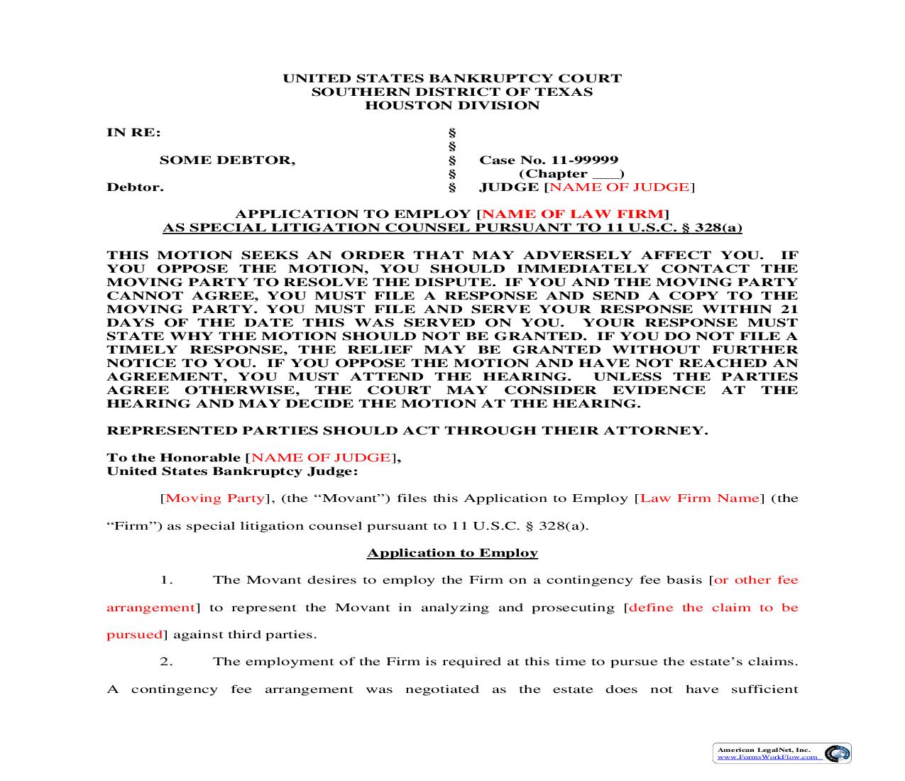 Application To Employ As Special Litigation Counsel | Pdf Fpdf Doc Docx | Texas