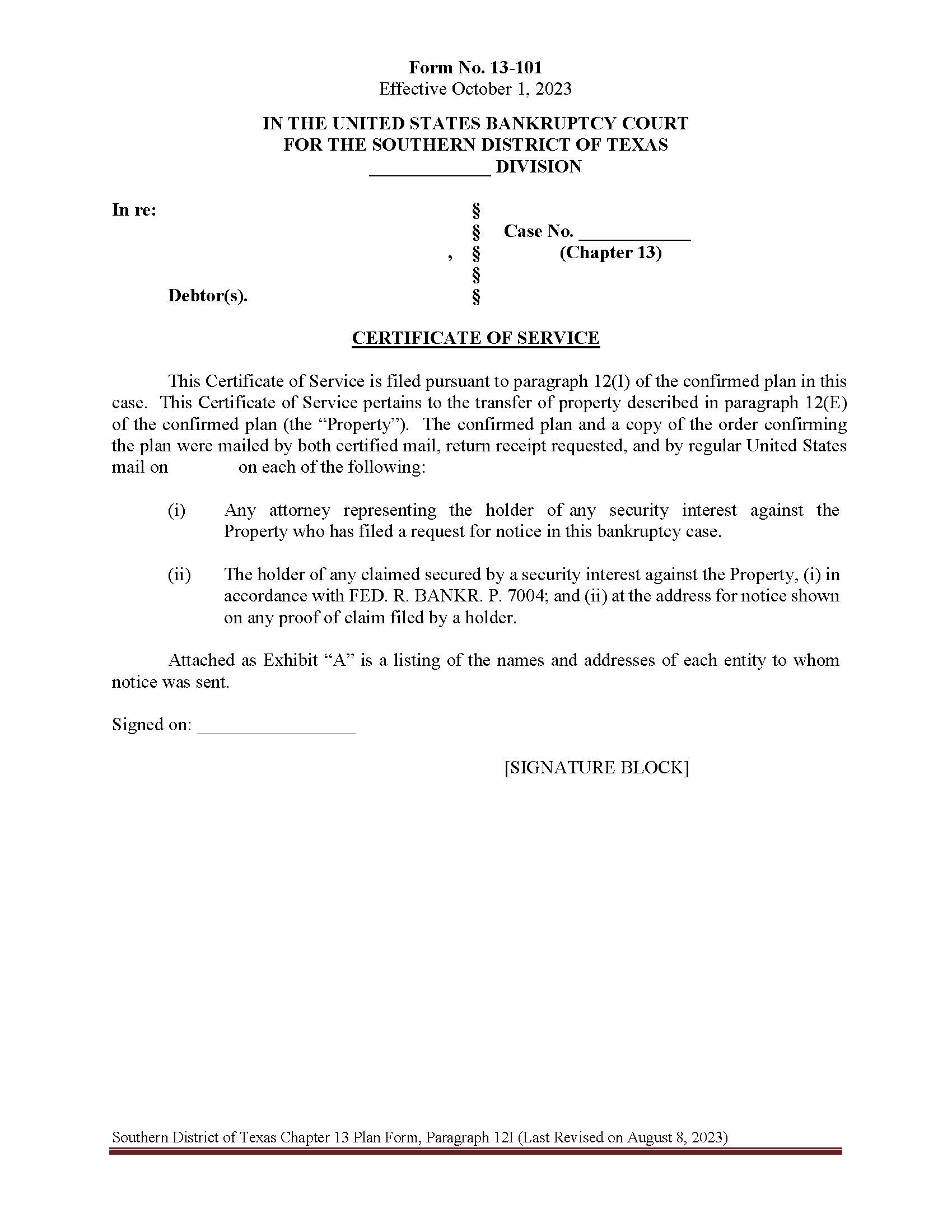 Certificate Of Service {13-101} | Pdf Fpdf Docx | Texas