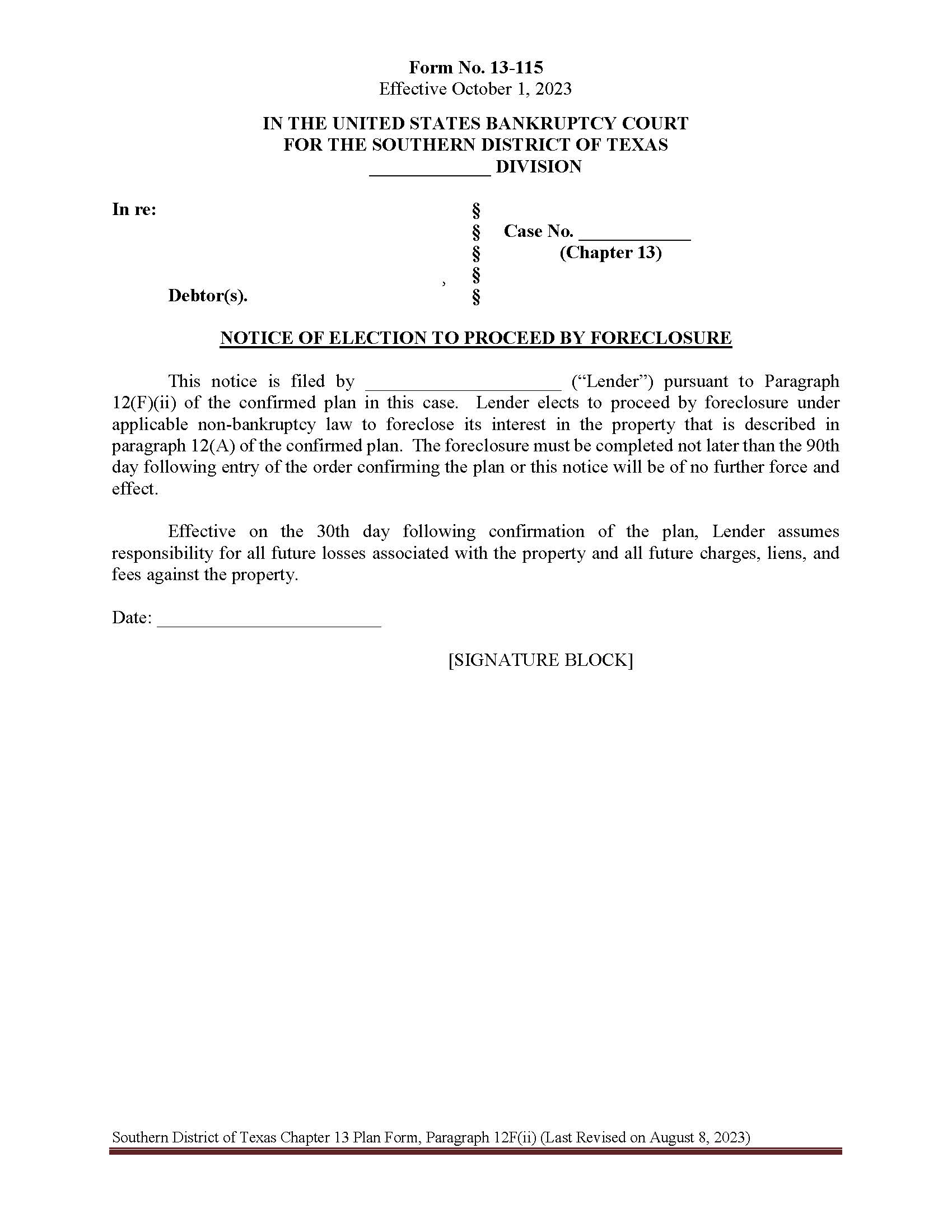 Notice Of Election To Proceed By Foreclosure {13-115} | Pdf Fpdf Docx | Texas
