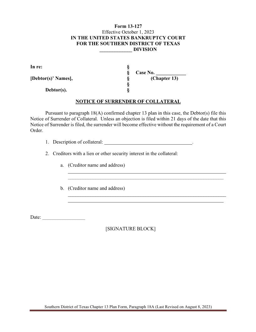 Notice Of Surender Of Collateral {13-127} | Pdf Fpdf Docx | Texas