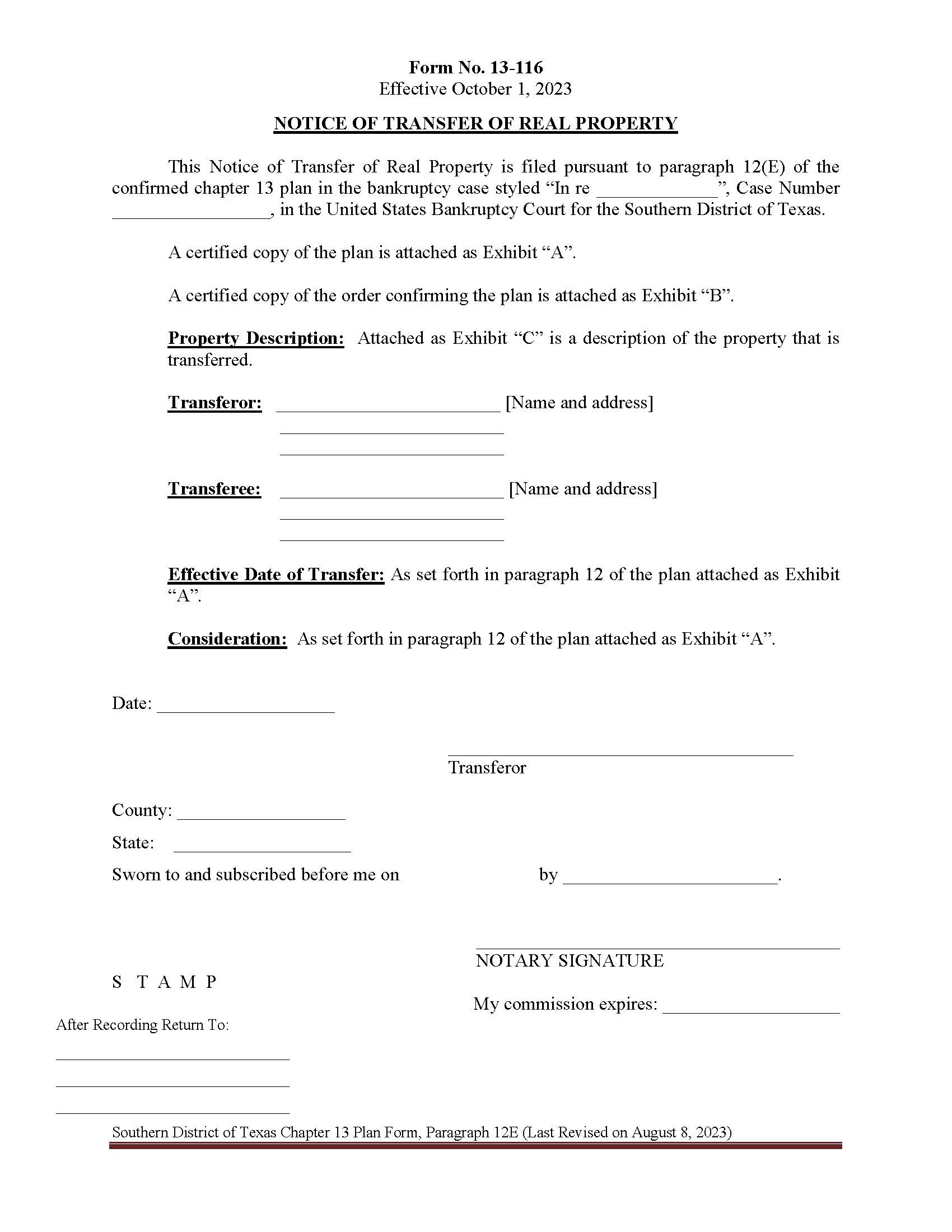 Notice Of Transfer Of Real Property {13-116} | Pdf Fpdf Docx | Texas