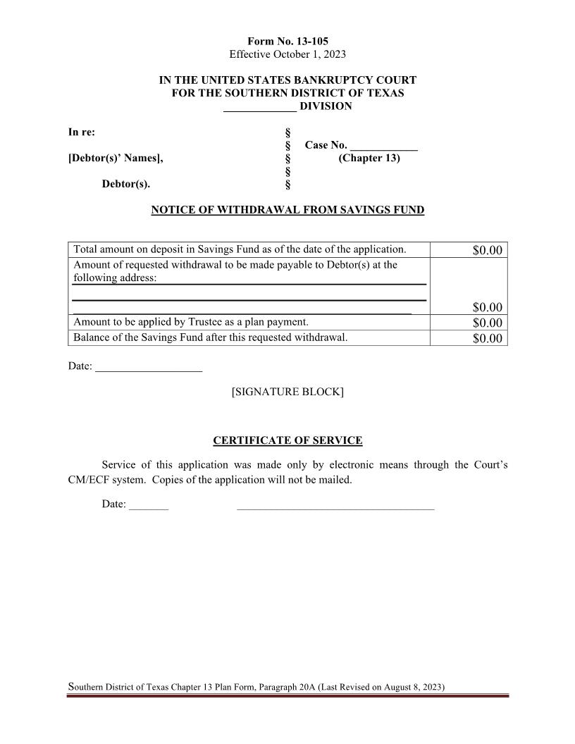 Notice Of Withdrawal From Savings Fund {13-105} | Pdf Fpdf Docx | Texas