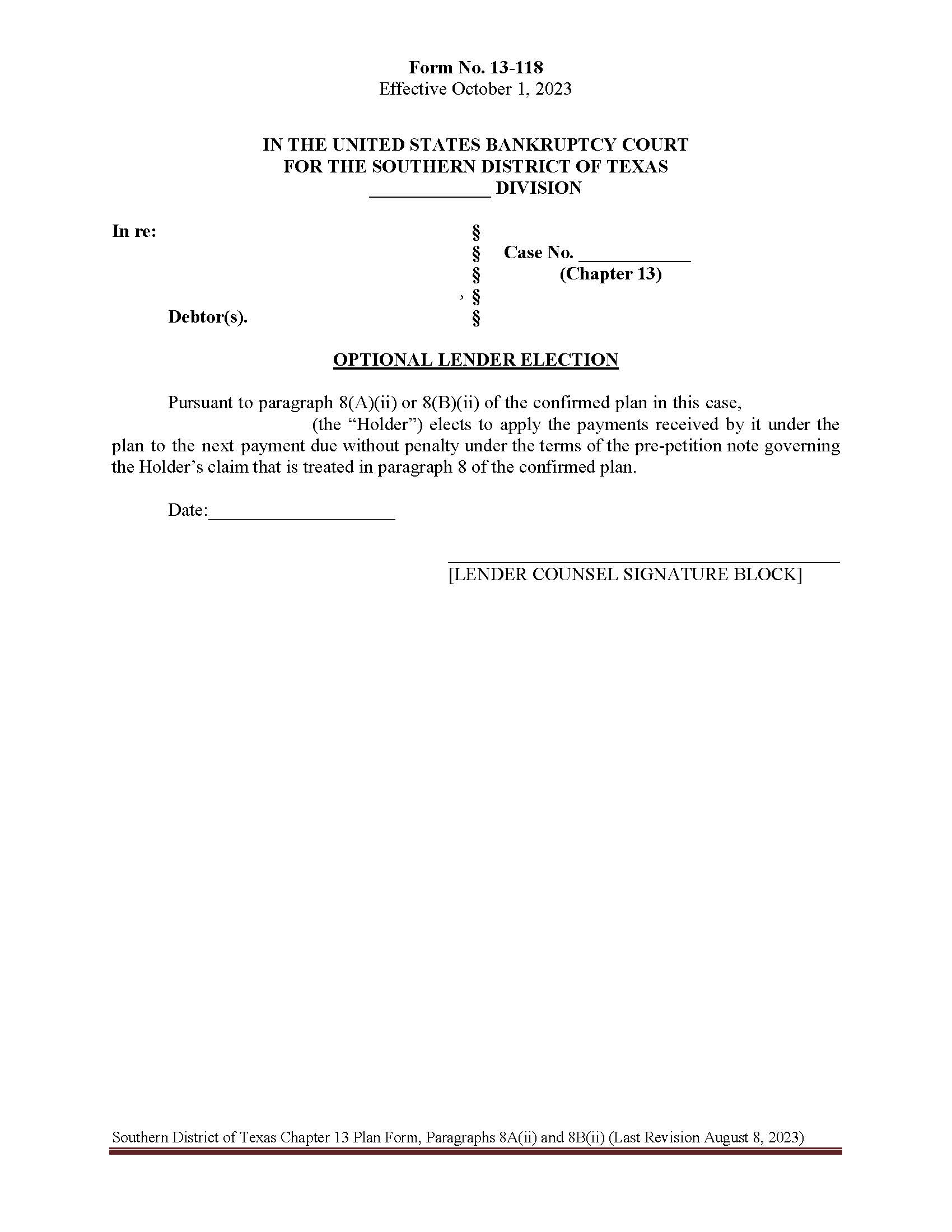 Optional Lender Election {13-118} | Pdf Fpdf Docx | Texas