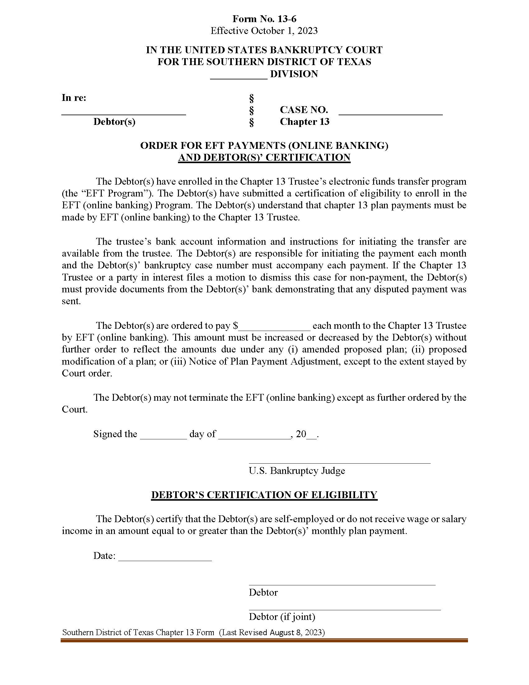 Order For EFT Payments {13-6} | Pdf Fpdf Docx | Texas