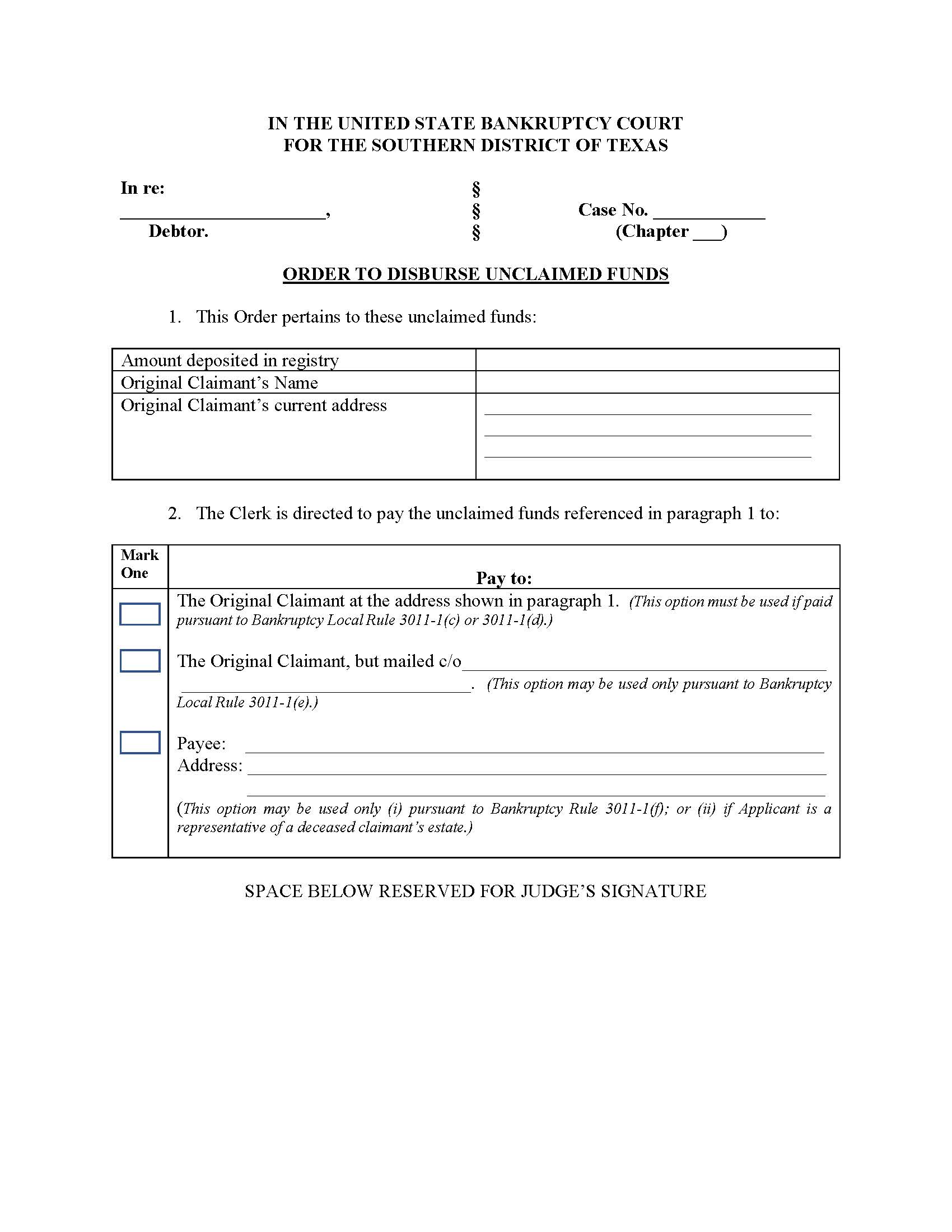 Order To Disburse Unclaimed Funds | Pdf Fpdf Doc Docx | Texas