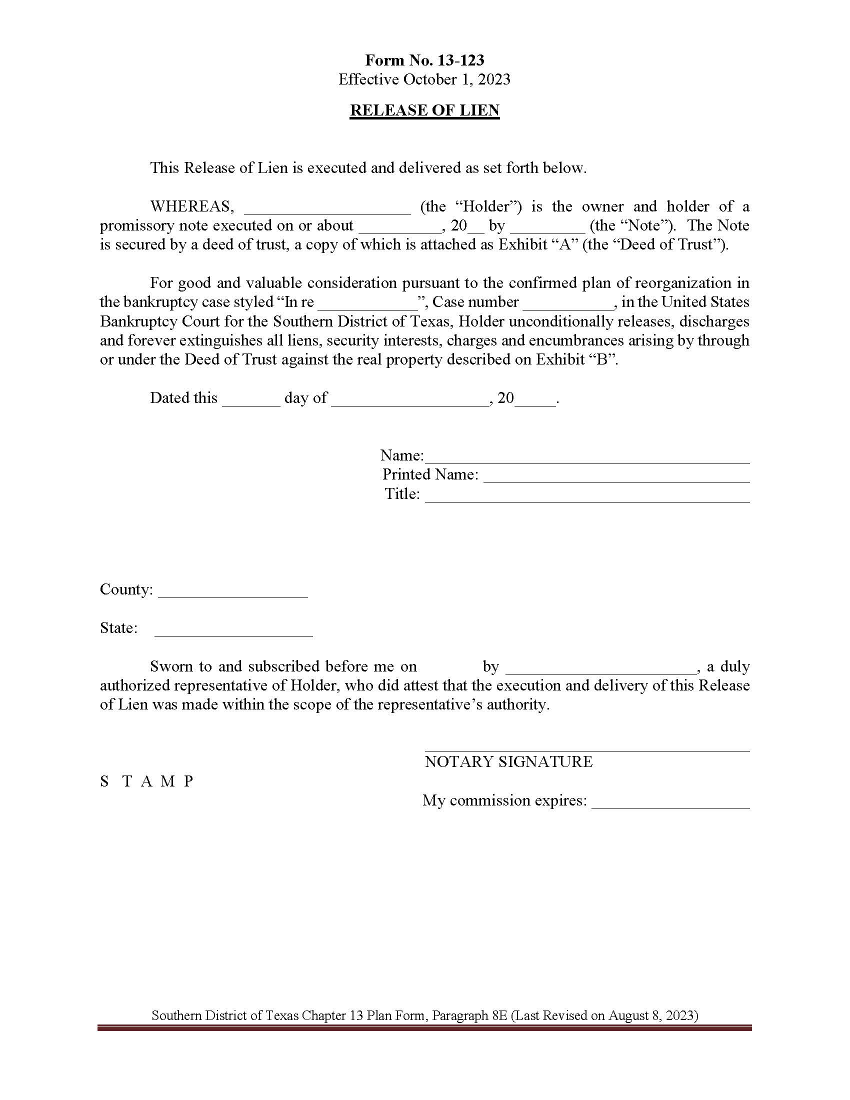 Release Of Lien {13-123} | Pdf Fpdf Docx | Texas