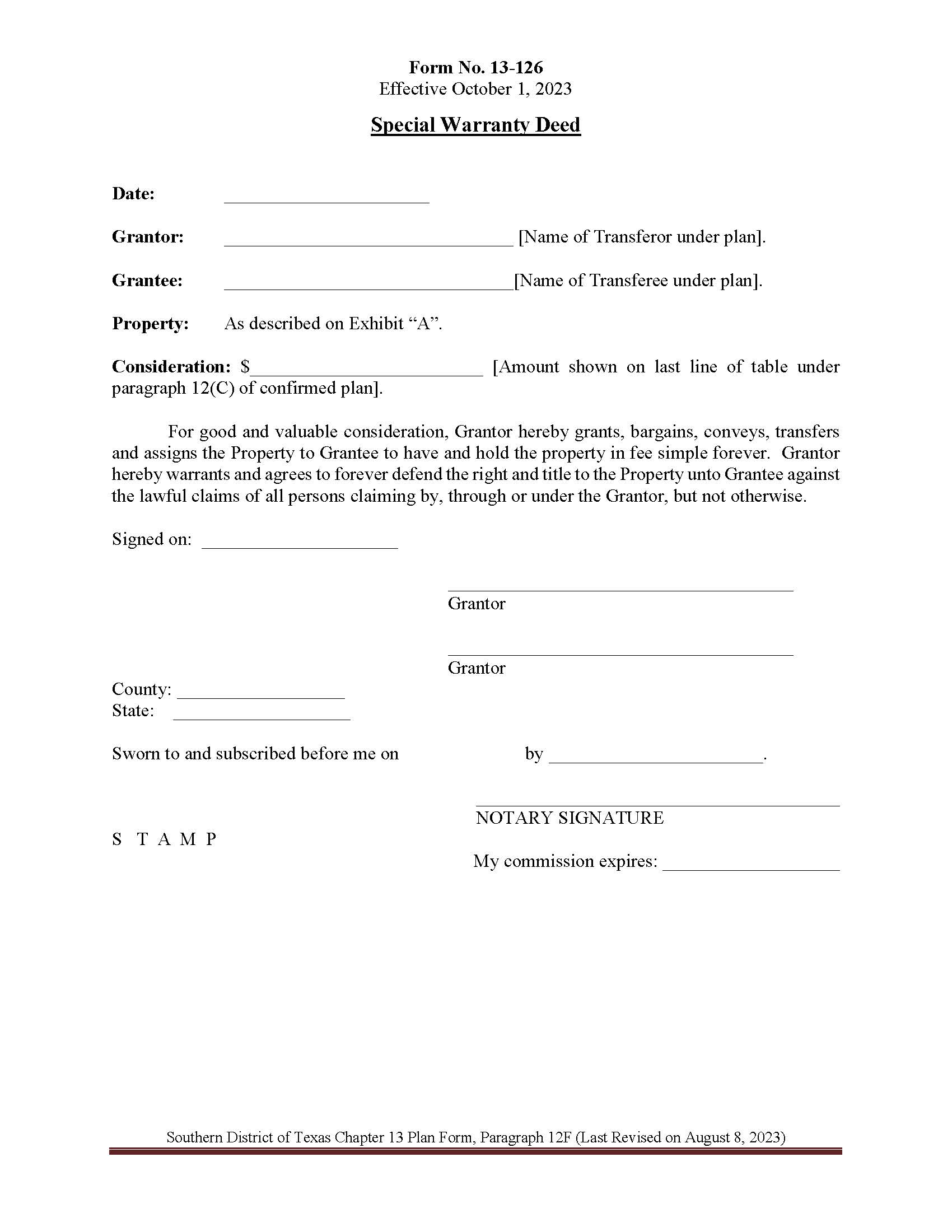 Special Warranty Deed {13-126} | Pdf Fpdf Docx | Texas