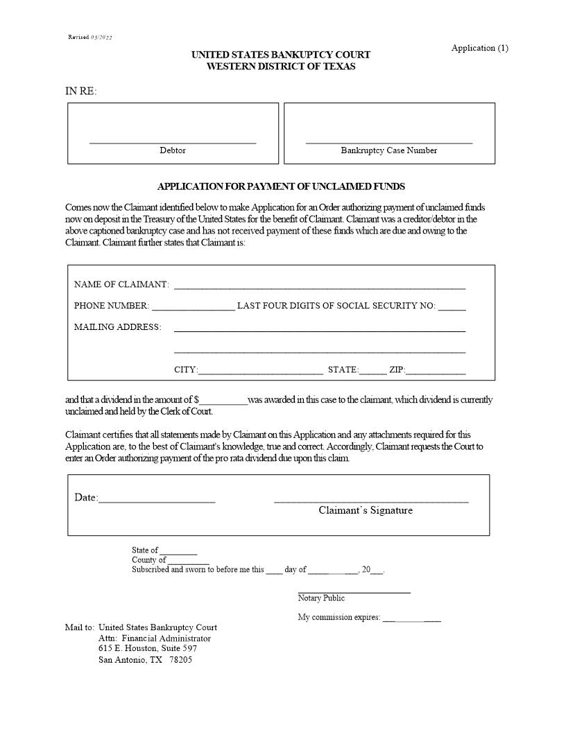Application For Payment Of Unclaimed Funds | Pdf Fpdf Docx | Texas