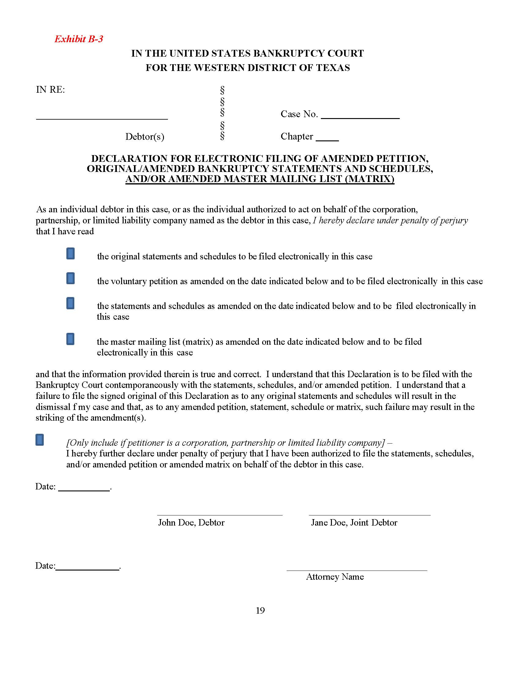 Declaration For Electronic Filing Of Amended Petition | Pdf Fpdf Doc Docx | Texas