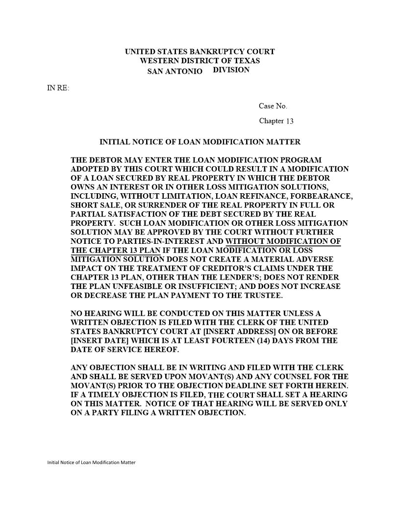 Initial Notice Of Loan Modification Matter | Pdf Fpdf Docx | Texas