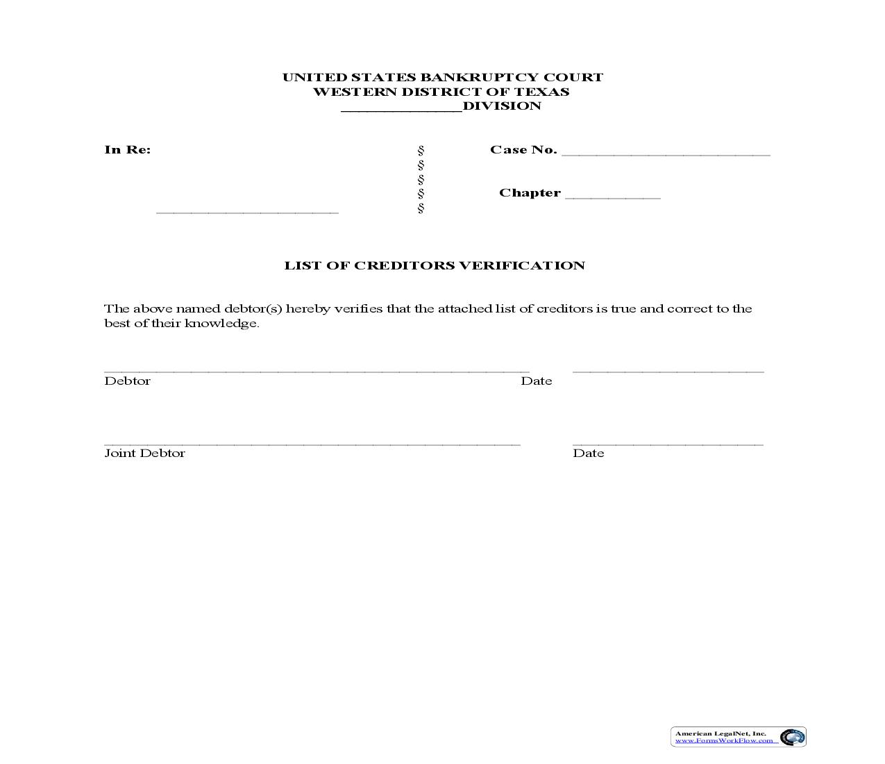 List Of Creditors Verification | Pdf Fpdf Doc Docx | Texas