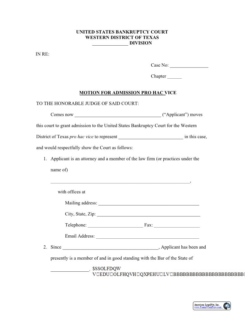 Motion For Admission Pro Hac Vice | Pdf Fpdf Docx | Texas