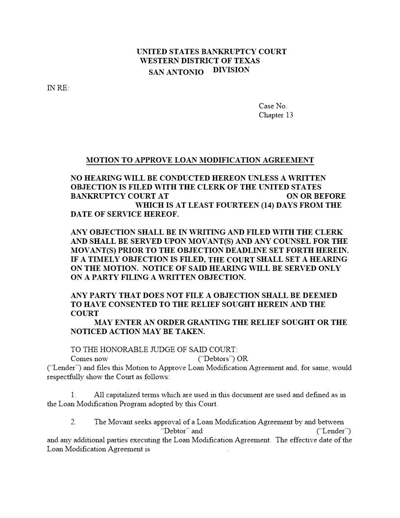 Motion To Approve Loan Modification Agreement | Pdf Fpdf Docx | Texas