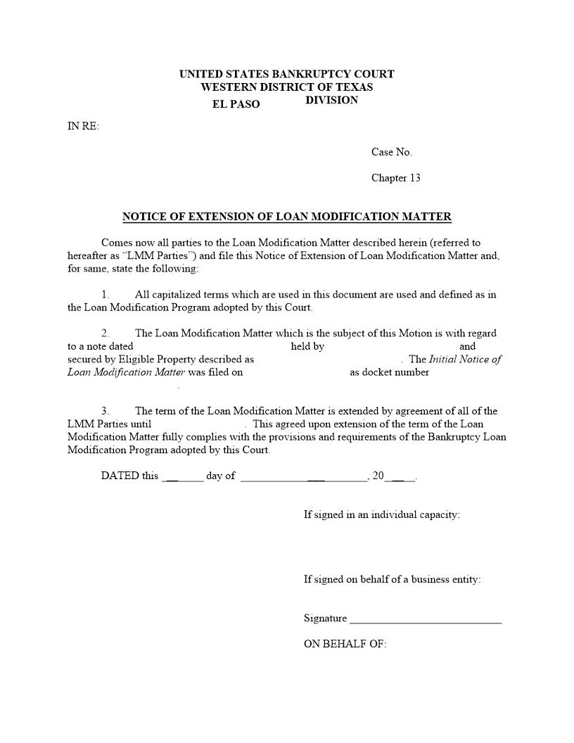 Notice Of Extension Of Loan Modification Matter | Pdf Fpdf Docx | Texas