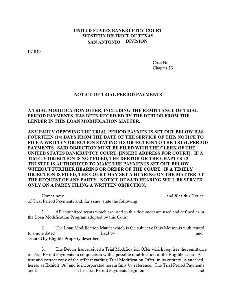 Notice Of Trial Period Payments | Pdf Fpdf Docx | Texas