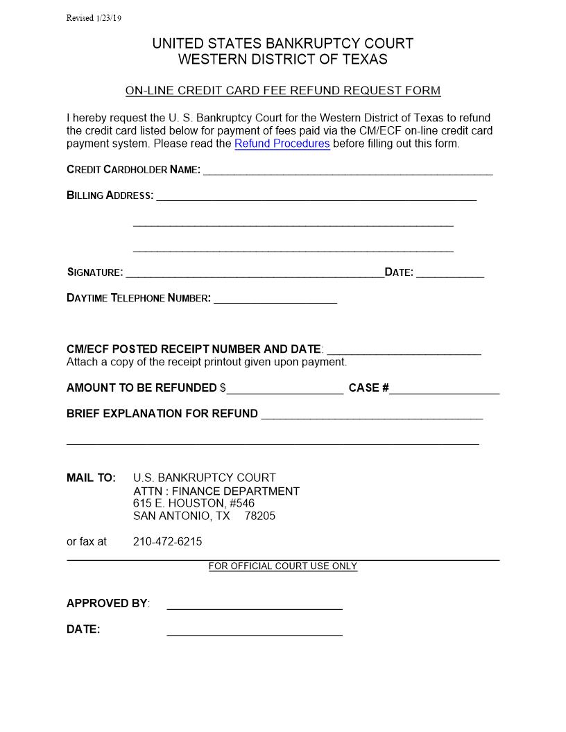 On-Line Credit Card Fee Refund Request Form | Pdf Fpdf Doc Docx | Texas