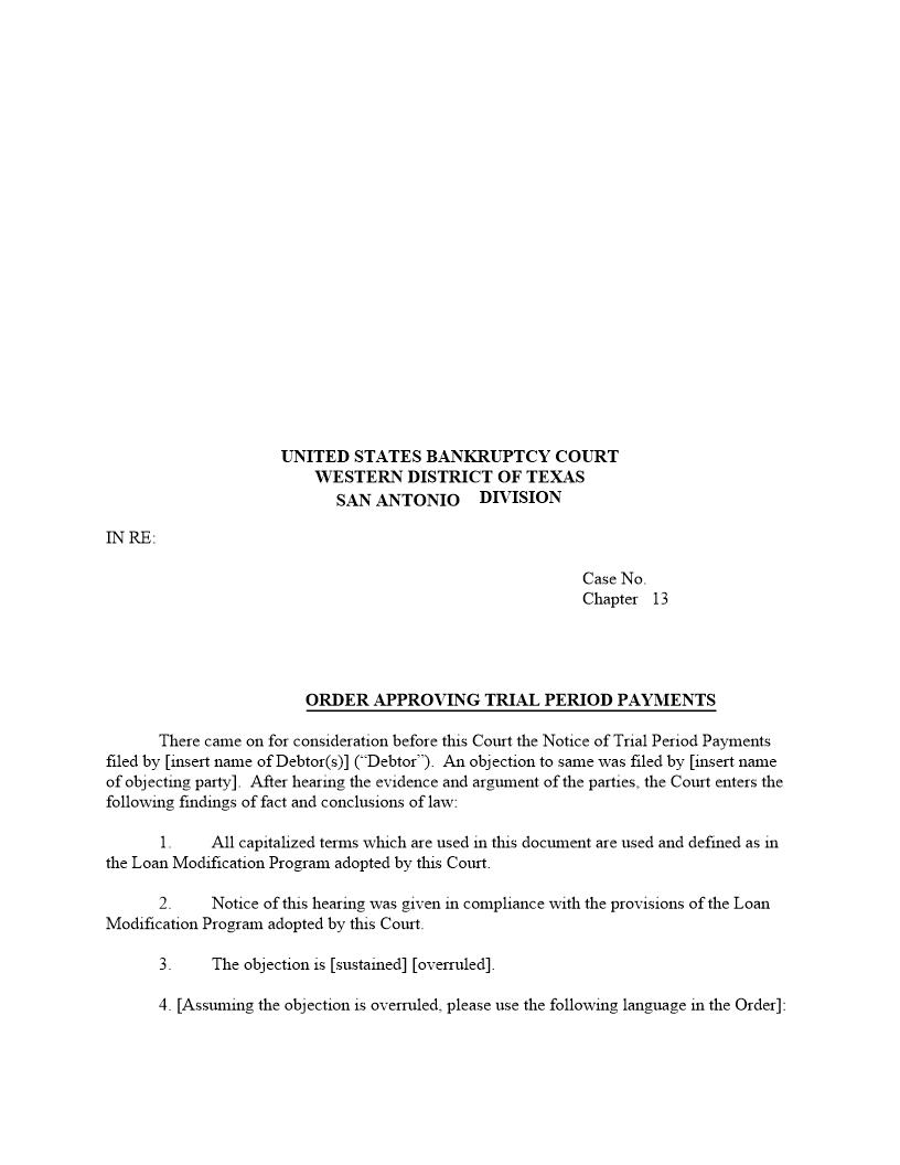 Order Approving Trial Period Payments | Pdf Fpdf Docx | Texas